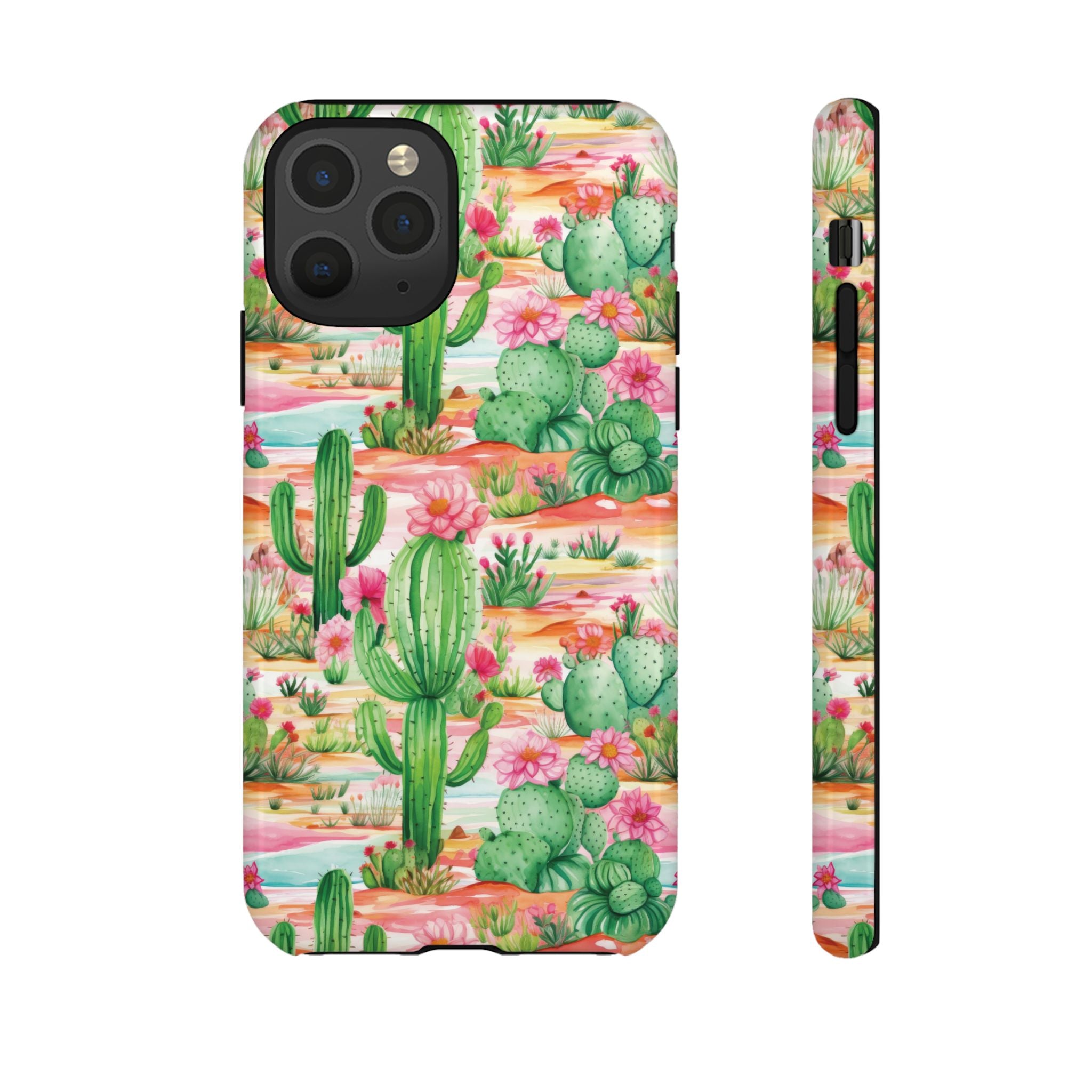 Pink and Mint Green Cactus Phone Case - Tough, Stylish Cover with Cactus Flowers | Durable Protection for iPhone & Android | Fresh Nature-Inspired Design!