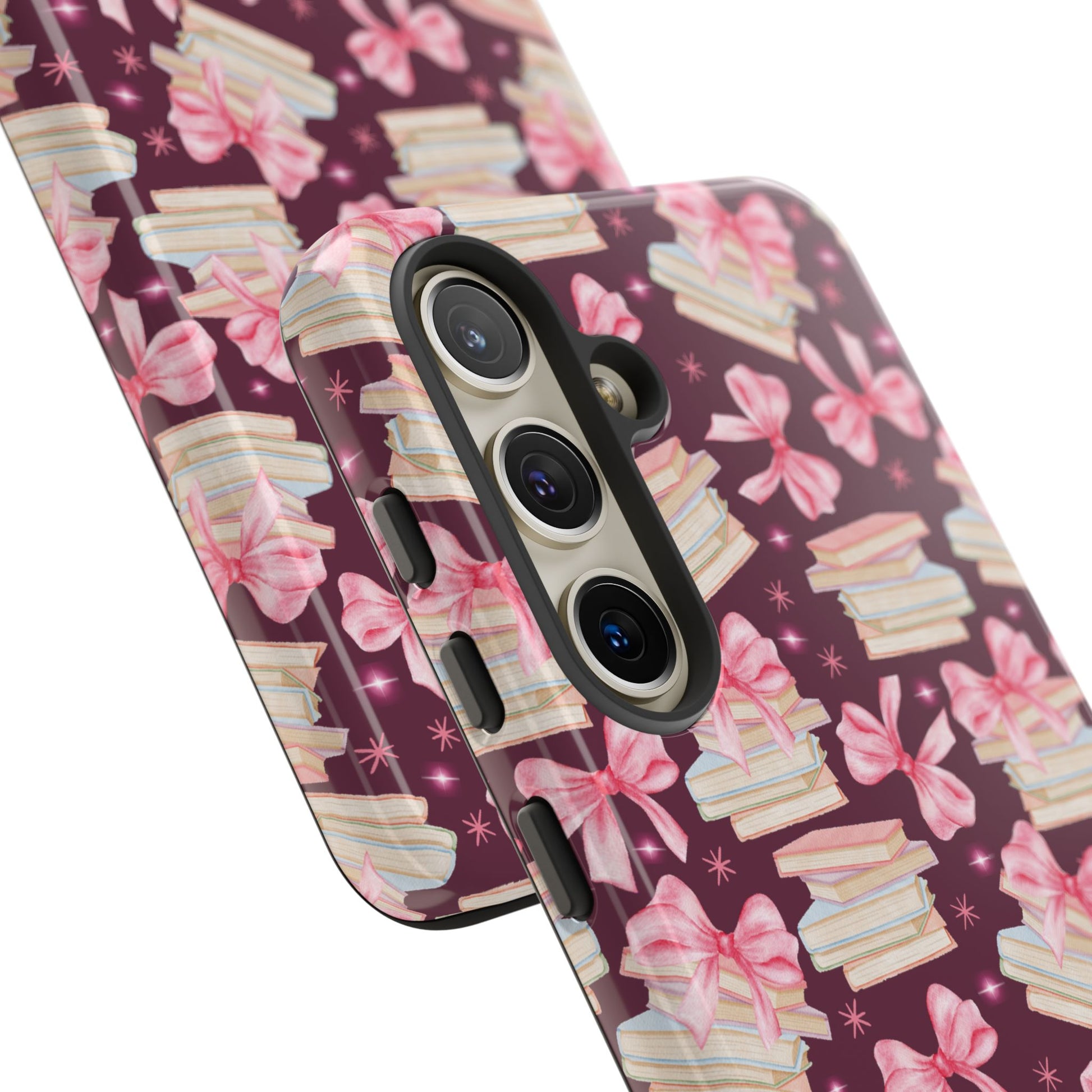 Coquette Pink Bows & Books Phone Case for iPhone 17 and Samsung, Pixel | Stylish Protective Cover Gift for Her Perfect for Floral Lover