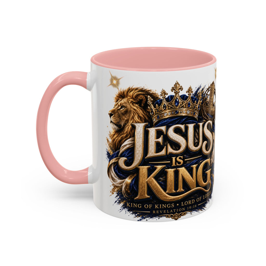 Jesus Is King Coffee Mug Christian Faith Accent Mug (11/15oz) Gift for Dad Mom