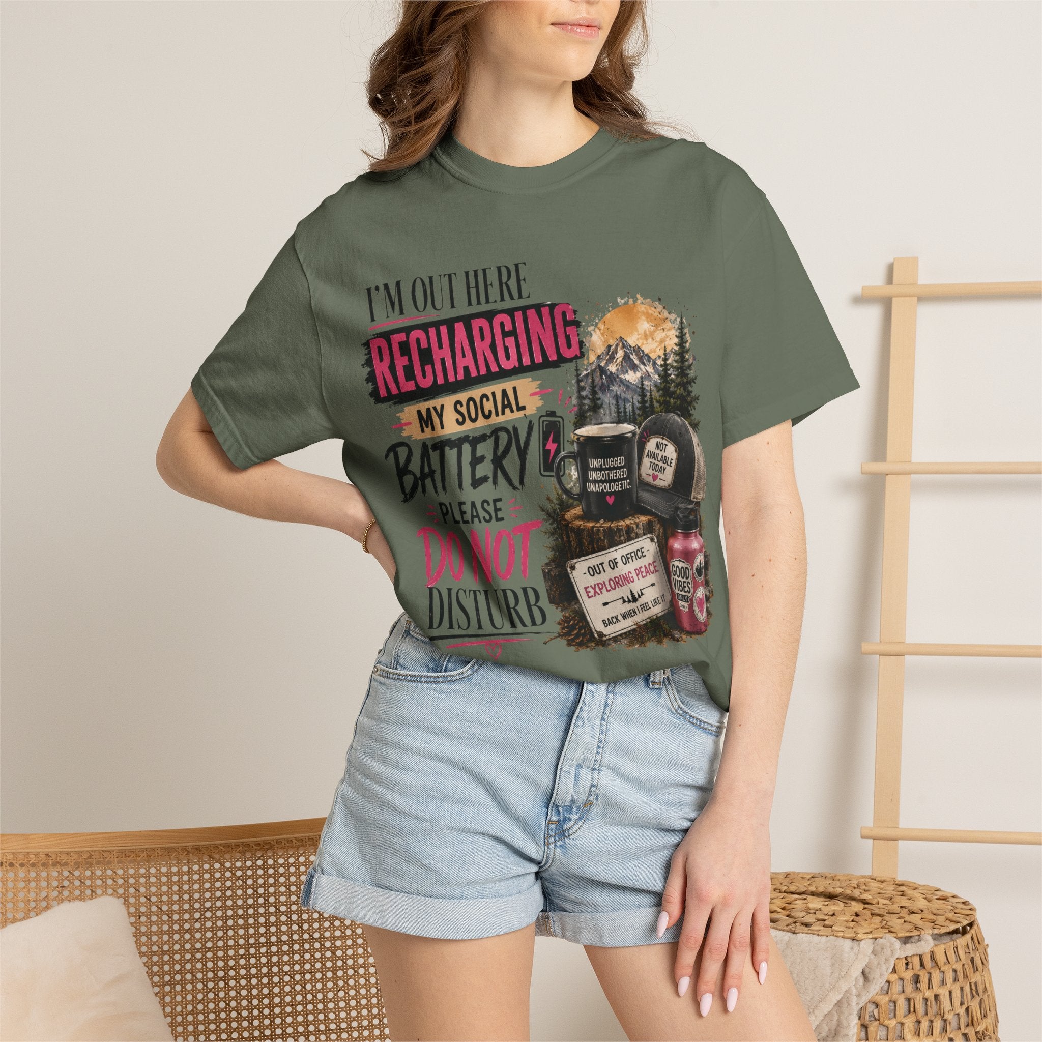Recharging My Social Battery T-Shirt — Do Not Disturb Camping Graphic Tee