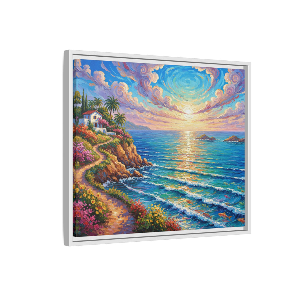 Toile imprimée florale océanique | Décoration murale colorée et lumineuse de paysage marin, œuvre d'art de bureau encadrée et mate