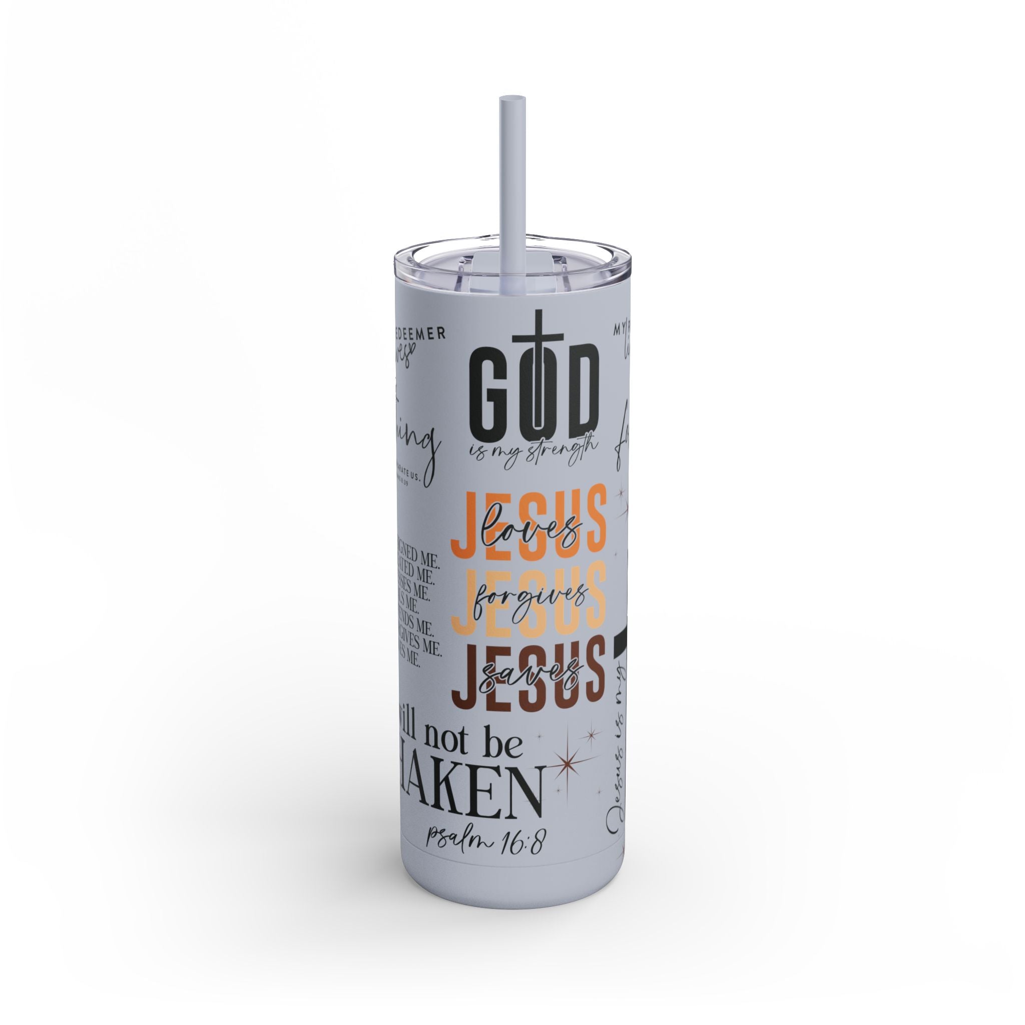 Inspirational Christian Skinny Tumbler 20oz Jesus Faith Gift, Bible Verse Travel Mug, Motivational Drinkware, Christian Prefect Gift