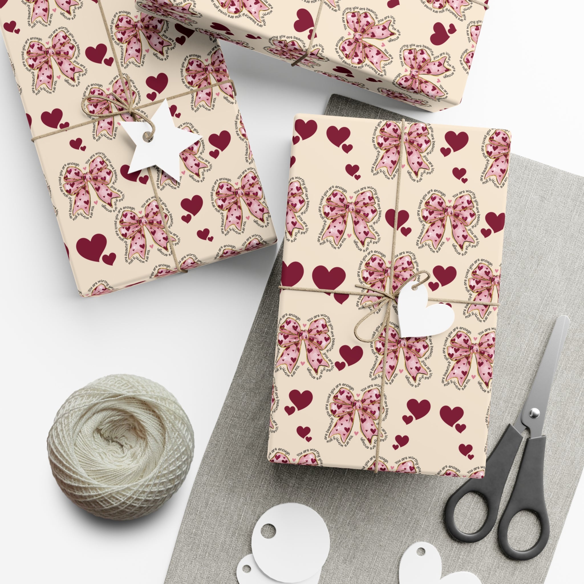 Charming Hearts & Pink Bows Wrapping Paper Elegant Gift Wrap for Any Occasion | Perfect for Birthdays, Anniversaries, and Special Celebrations Gift for Her - MRSBYVALLE