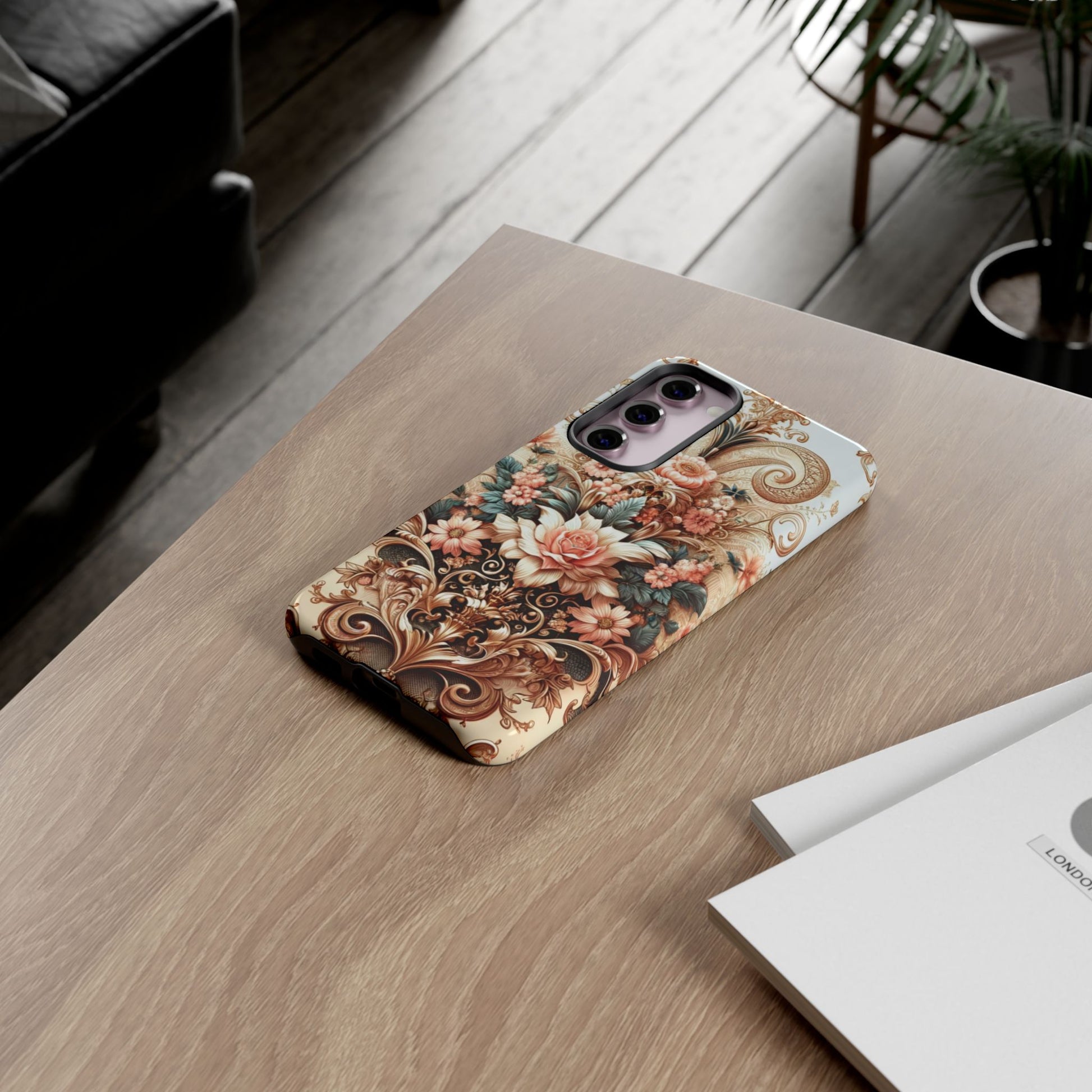 Gold Design Luxury Phone Tough Case Floral Elegant Durable Stylish for Modern Devices iPhone 17, 16, 15, Samsung iPhone Samsung Accessory Gift for Her