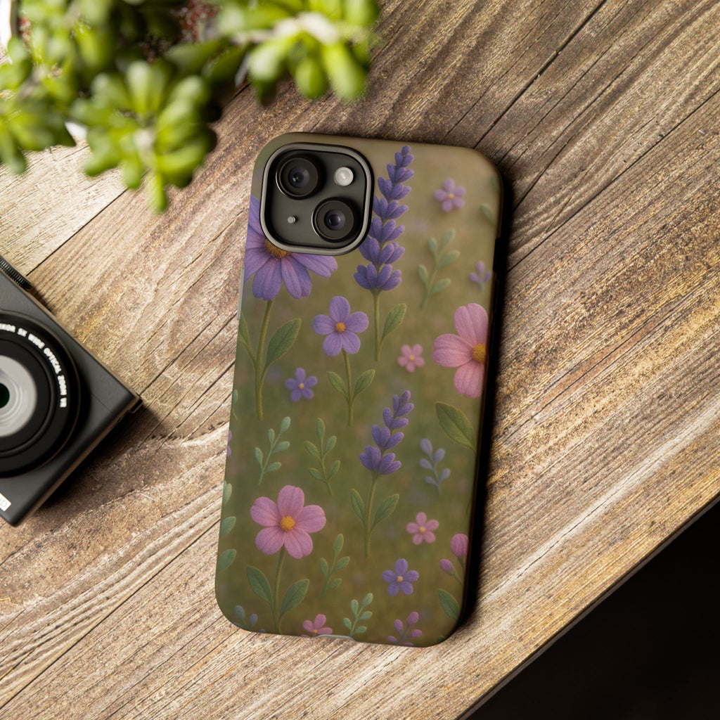 Pastel Flowers 3D Illusion Wildflower Phone Case Cute Pastel Floral Design in Lavender, Pink, Mint Green Aesthetic Protective Case for iPhone and  Android