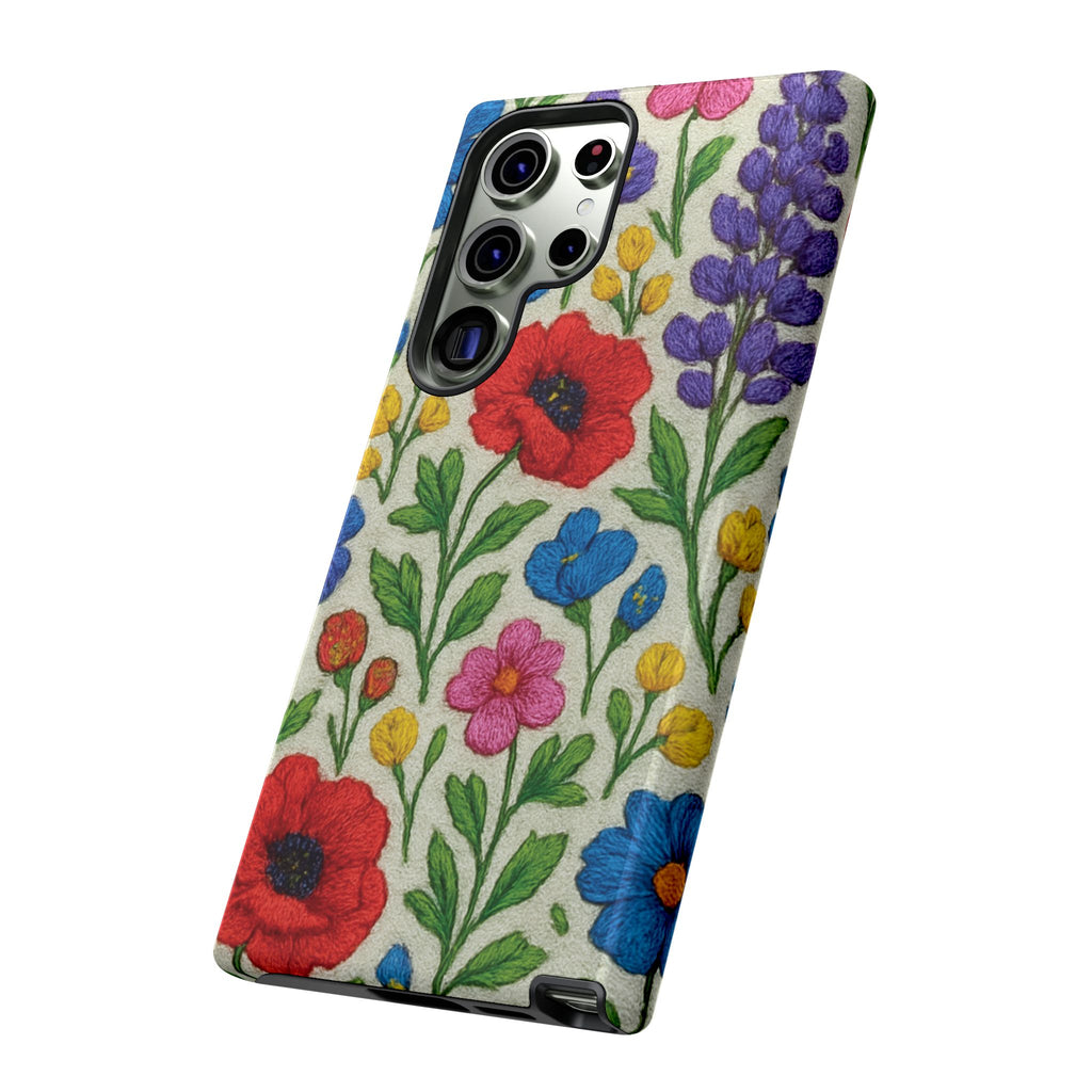 Bright 3D Illusion Wildflower Phone Case Cute Floral Design in Red, Pink, Blue – Aesthetic Protective Case for iPhone and  Android