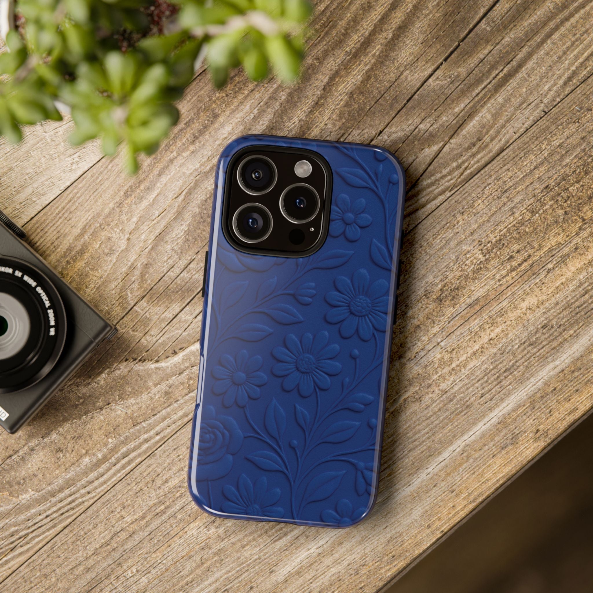 3D Illusion Floral Cobalt Blue Phone Case Elegant Raised Flower Design, Seamless Textured Look, Durable & Stylish Protection for iPhone and Android Models Fits iPhone & Samsung Models