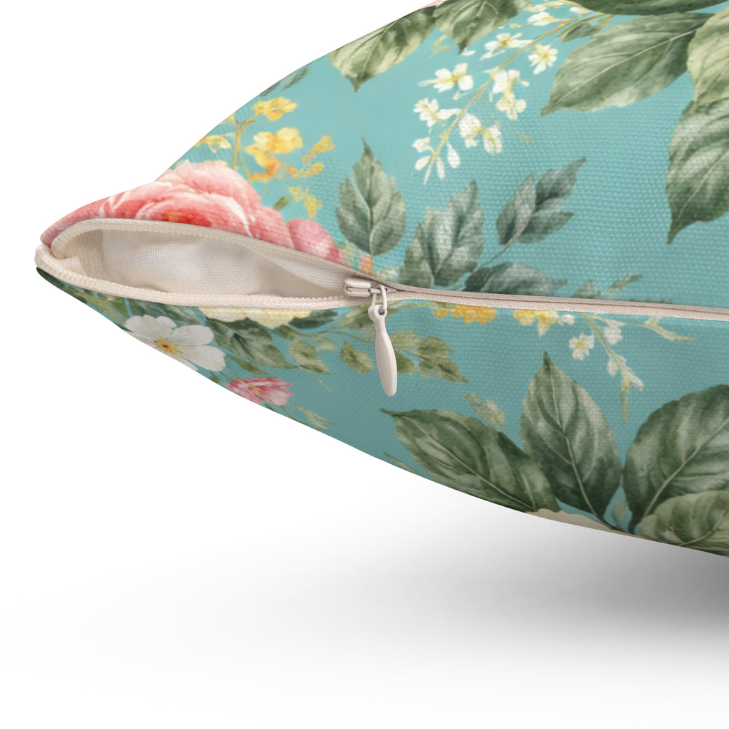 Floral Lagoon Roses Throw Pillow — Decorative Square Accent Cushion for Home & Office