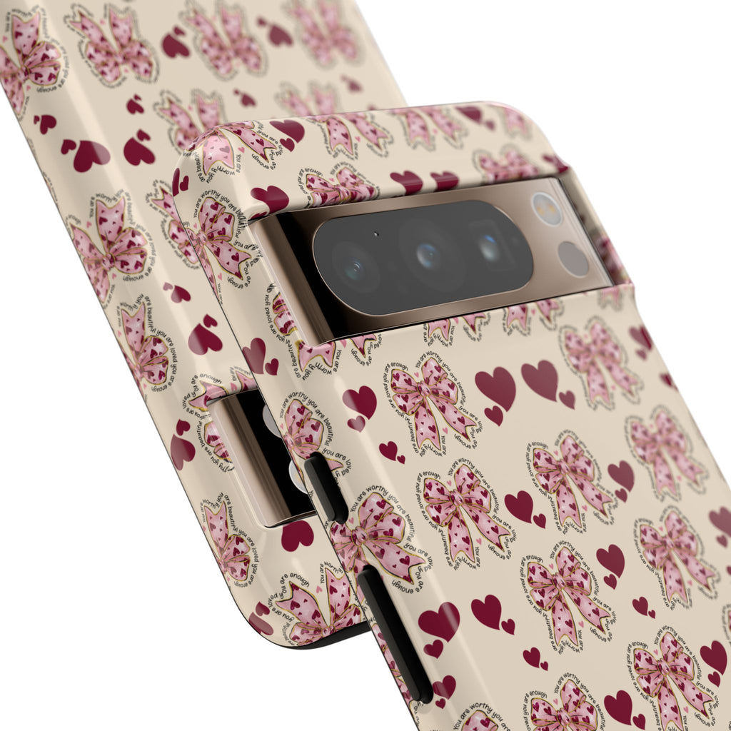Charming Hearts & Pink Bows Phone Case Stylish & Durable Protection for Your Device | Scratch-Resistant, Slim Fit, and Lightweight Design for Everyday Use for iPhone & Android | Fresh Nature-Inspired Design!