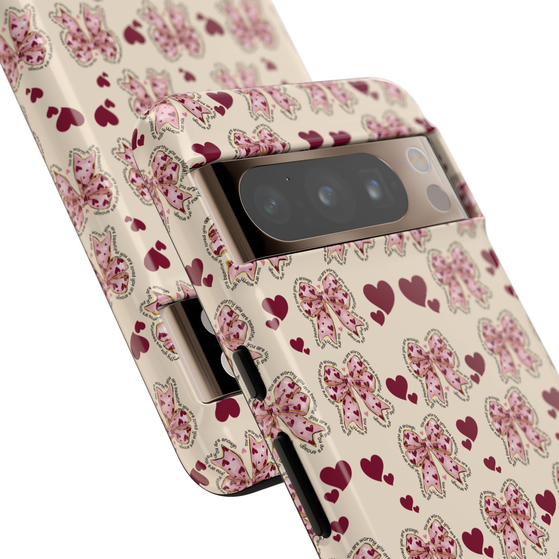 Charming Hearts & Pink Bows Phone Case Stylish & Durable Protection for Your Device | Scratch-Resistant, Slim Fit, and Lightweight Design for Everyday Use for iPhone & Android | Fresh Nature-Inspired Design!