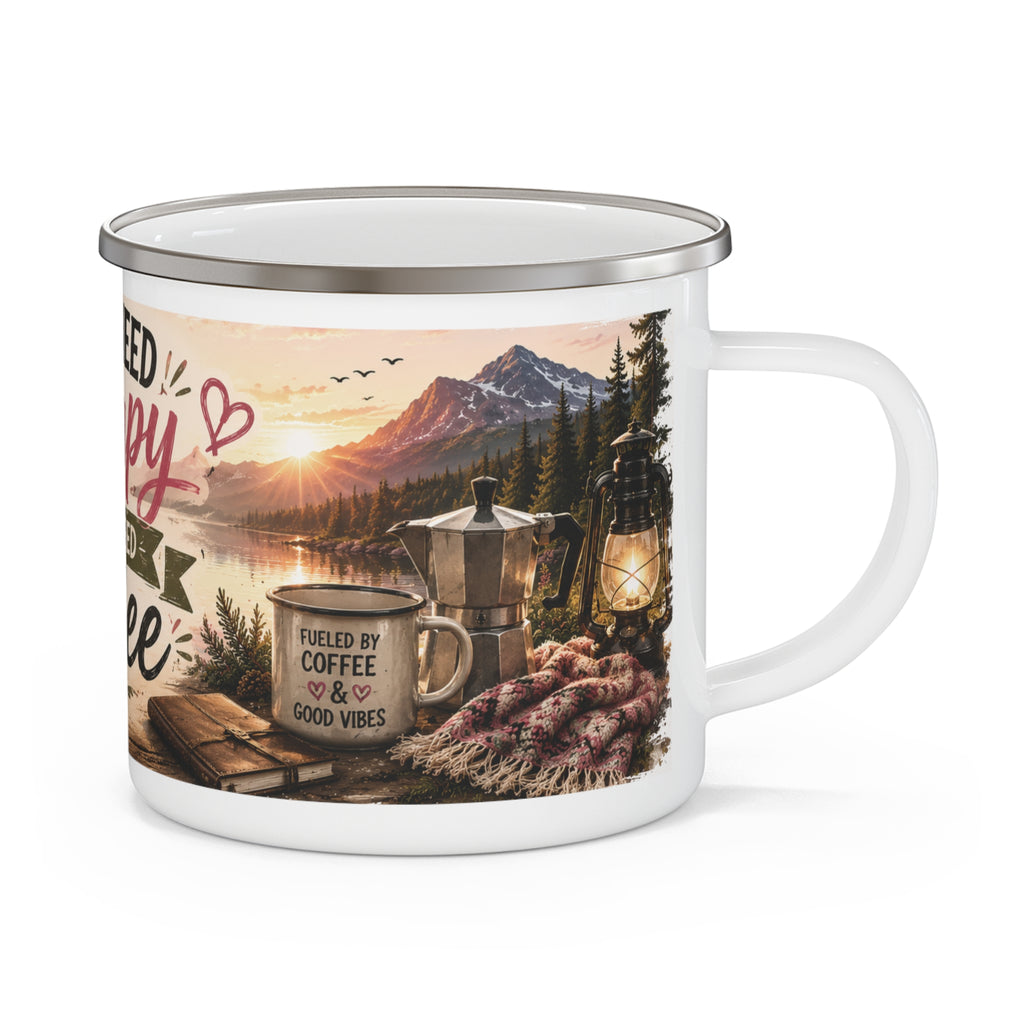 Enamel Camping Mug – “I Don’t Need Therapy I Just Need Coffee” Rustic Outdoors Coffee Cup
