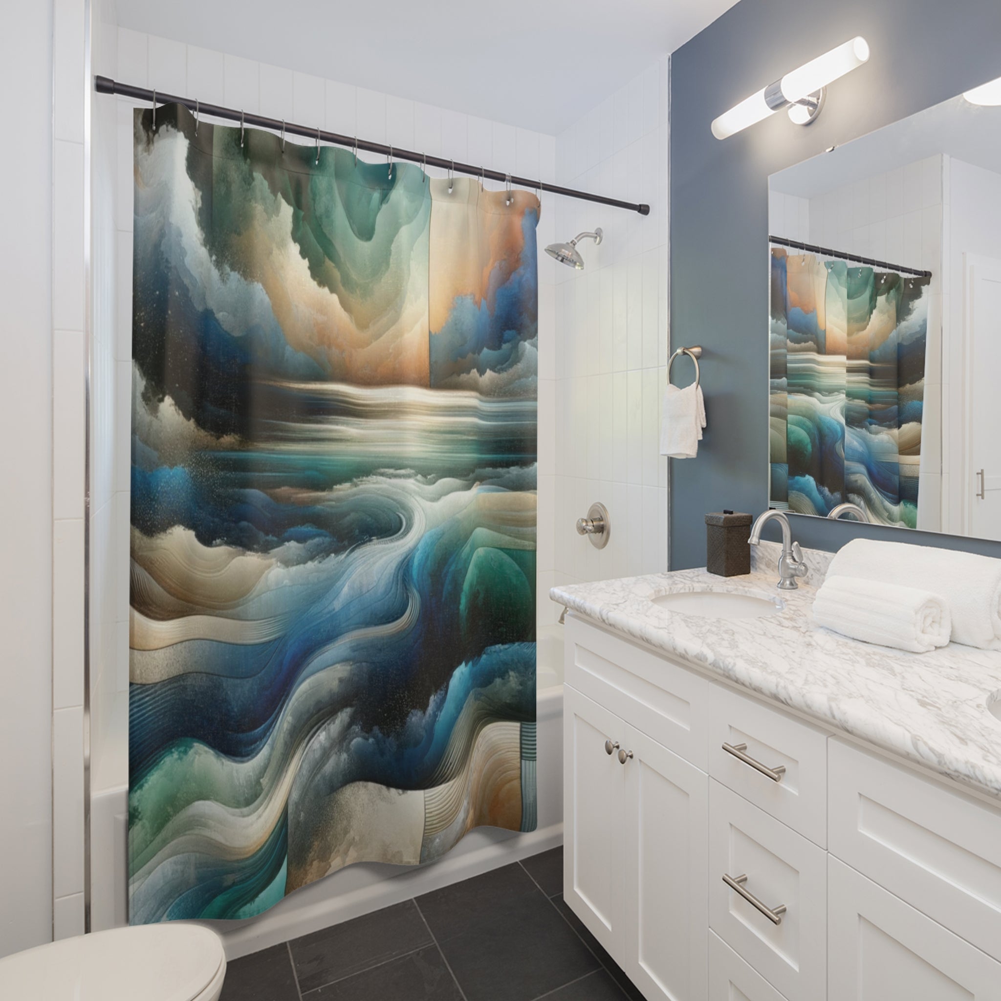 Abstract Modern Retro Shower Curtain Pastel Elegant Modern Bathroom Decor, Luxurious Home Perfect Housewarming New House Gift Newlywed Wedding Gift.