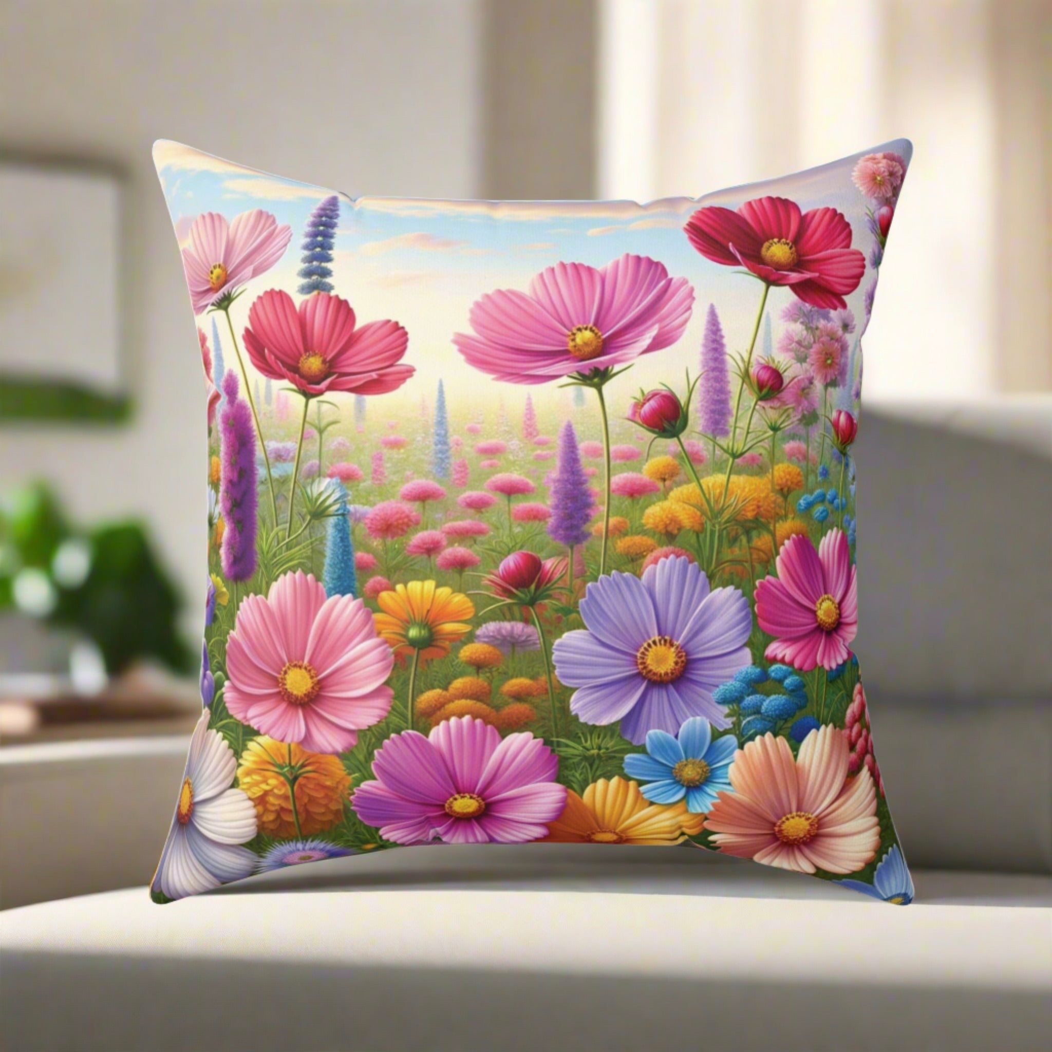 Bright Boho Wildflowers Square Pillow Add a Touch of Nature to Your Home Decor | Premium Quality, Soft, and Durable | Perfect for Couch, Bed, or Chair | Elegant Floral Bedrooms, Soft,Pillow Gift New House, Bridal Shower Gift - MRSBYVALLE