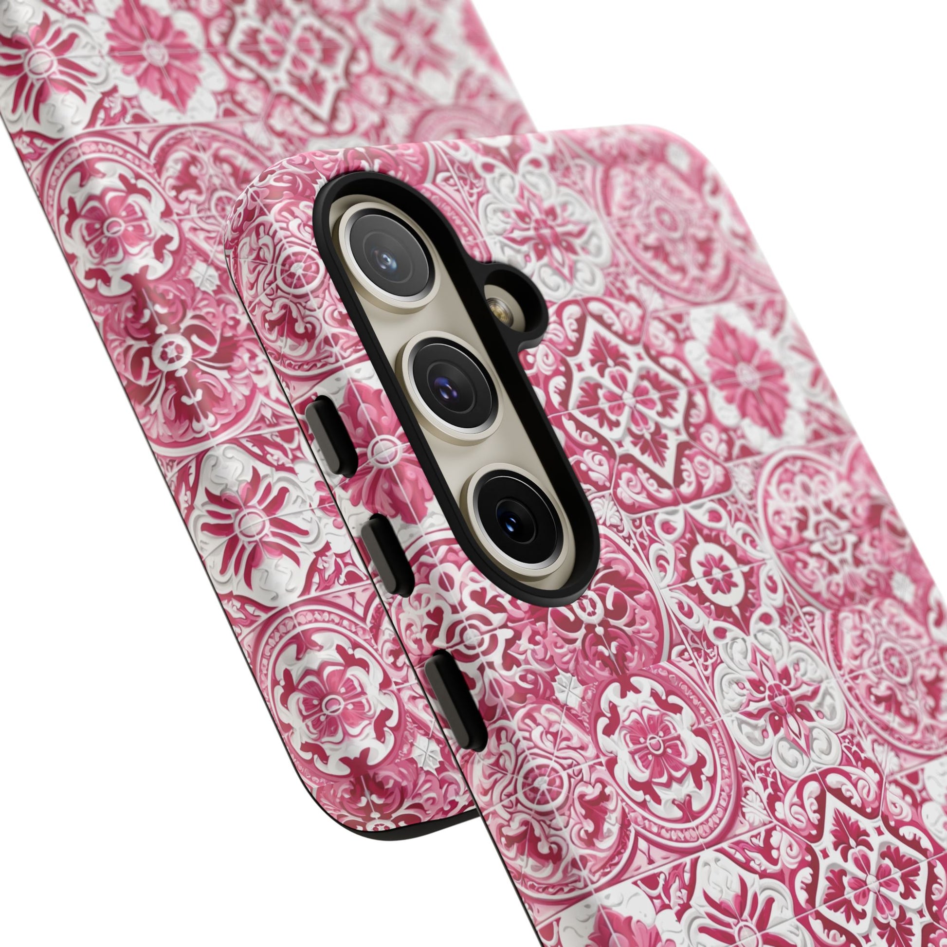 Pink and White Mediterranean Tile Design Phone Case - Stylish, Protective Cover for All Models Gift for Mom Accessory Gift for Her
