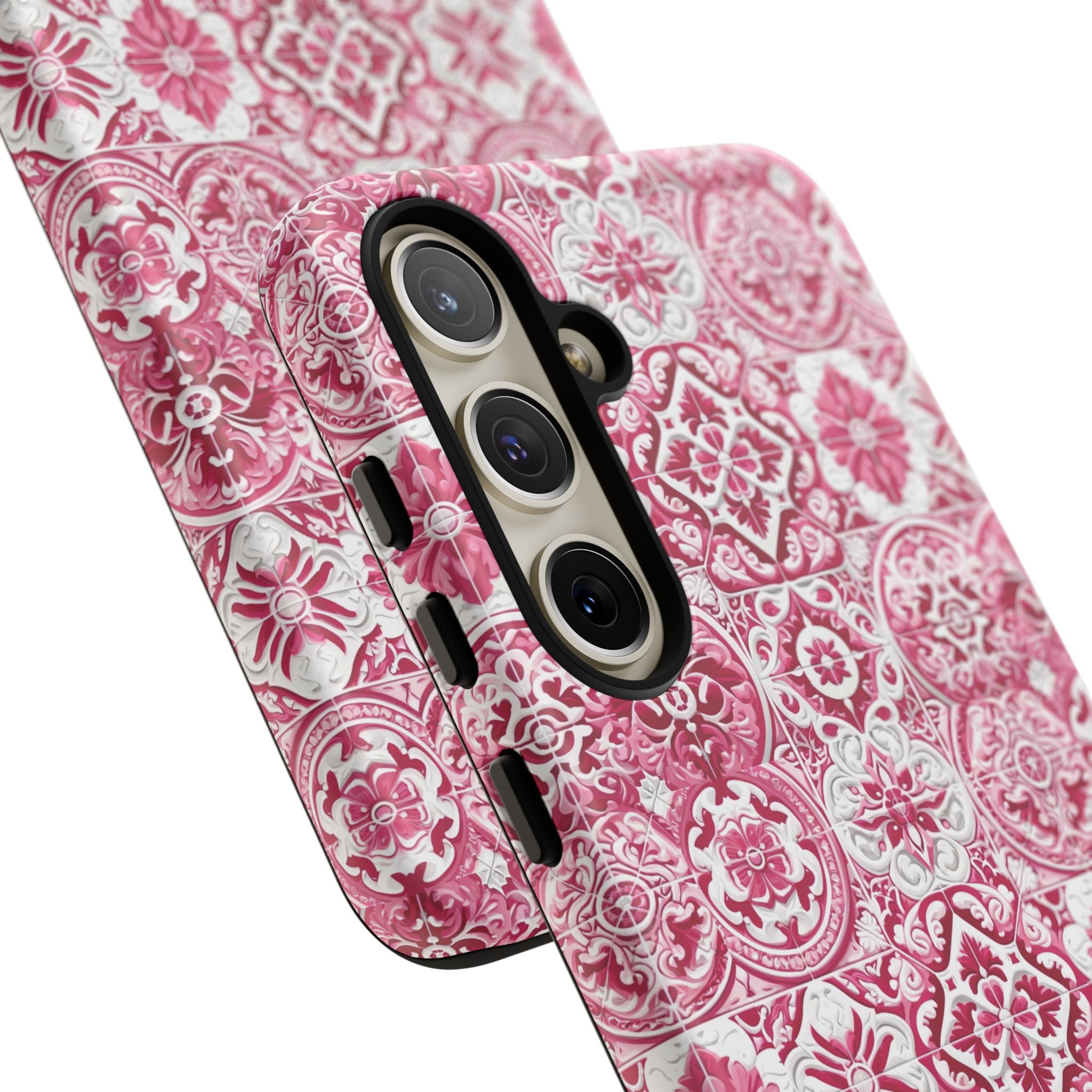 Pink and White Mediterranean Tile Design Phone Case - Stylish, Protective Cover for All Models Gift for Mom Accessory Gift for Her