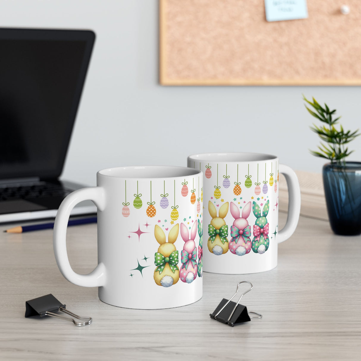Cute Bunny Bows Mug Adorable Easter Rabbit Design, Available in 11oz & 15oz, Spring Coffee Cup, Bunny Lover Gift, Fun and Cheerful Hot Beverage Mug