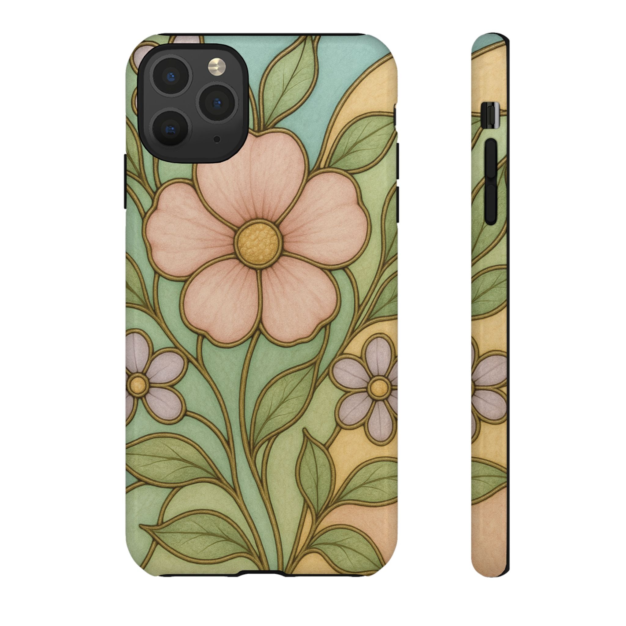 Pastel Pink, Yellow Stain Glass Illusion Floral Phone Case  Romantic Cottagecore Aesthetic, Soft Botanical Design, Protective Gift for Her, Fits iPhone & Samsung Models