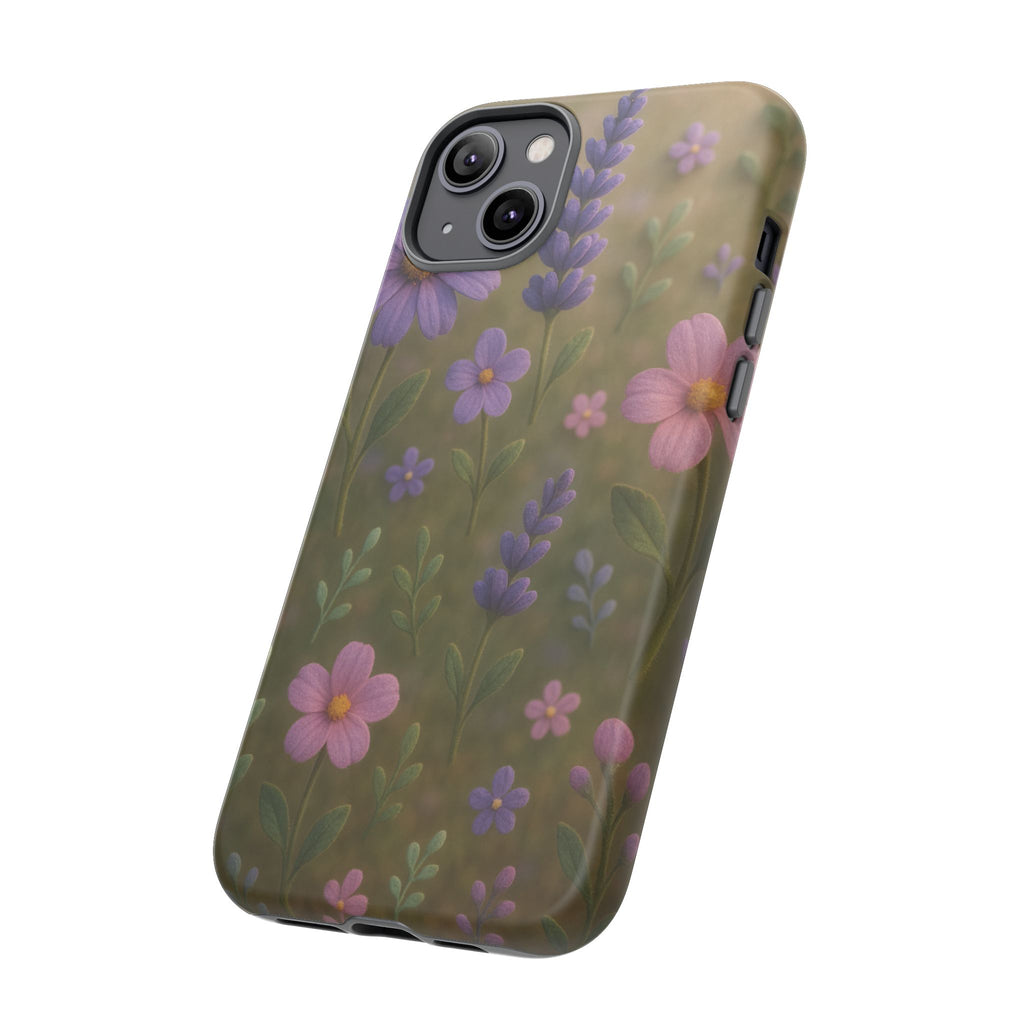 Pastel Flowers 3D Illusion Wildflower Phone Case Cute Pastel Floral Design in Lavender, Pink, Mint Green Aesthetic Protective Case for iPhone and  Android