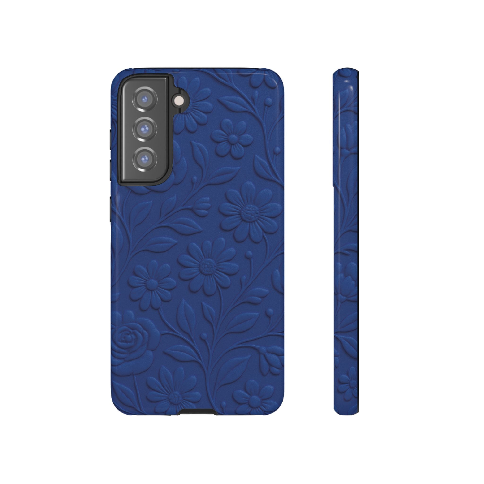 3D Illusion Floral Cobalt Blue Phone Case Elegant Raised Flower Design, Seamless Textured Look, Durable & Stylish Protection for iPhone and Android Models Fits iPhone & Samsung Models