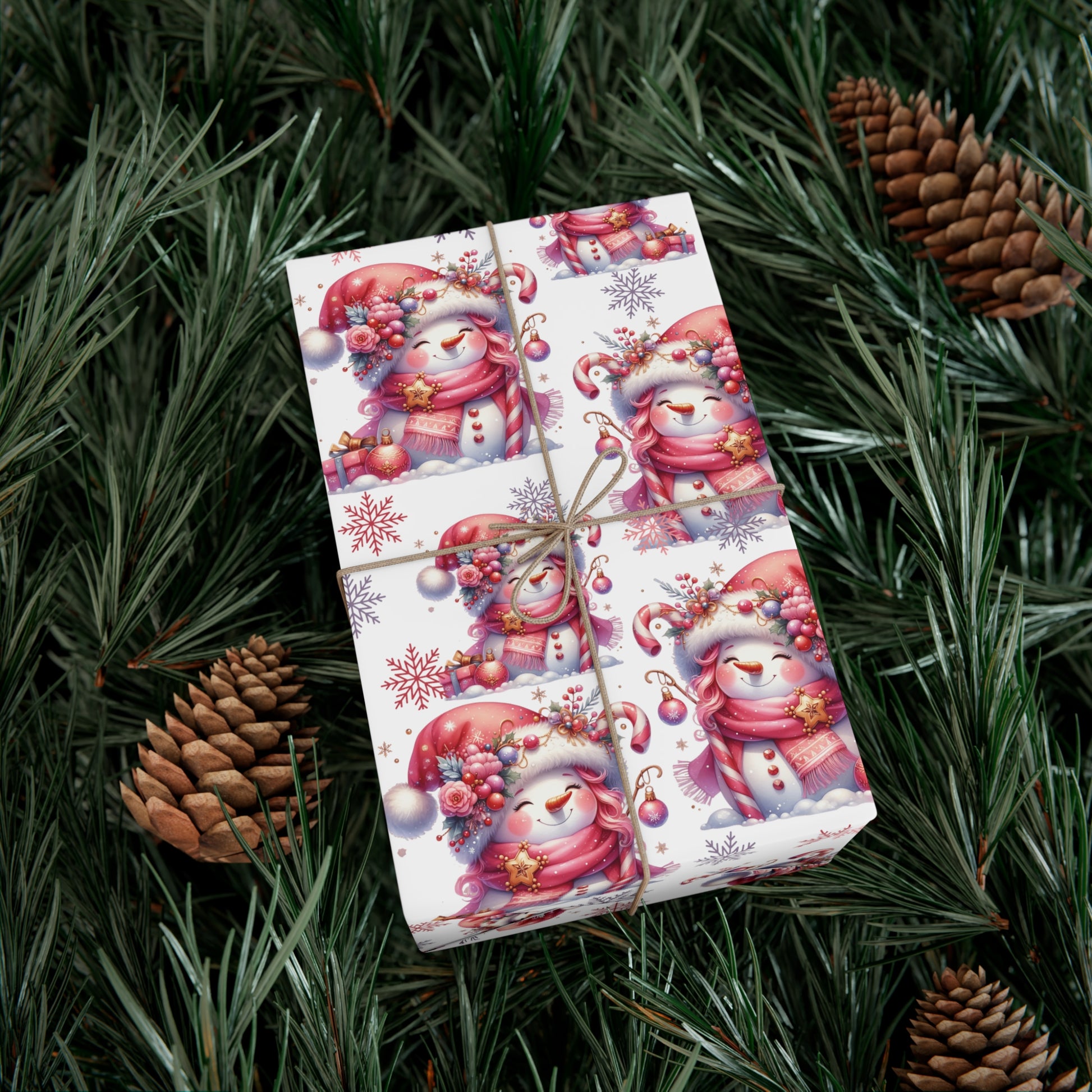 Enchanting Pink Christmas Wrapping Paper Whimsical Winter Wonderland with Pastel Trees, Snowflakes, and Festive Gifts Perfect for a Magical Holiday Season in Matte/Satin, All Occasion - MRSBYVALLE
