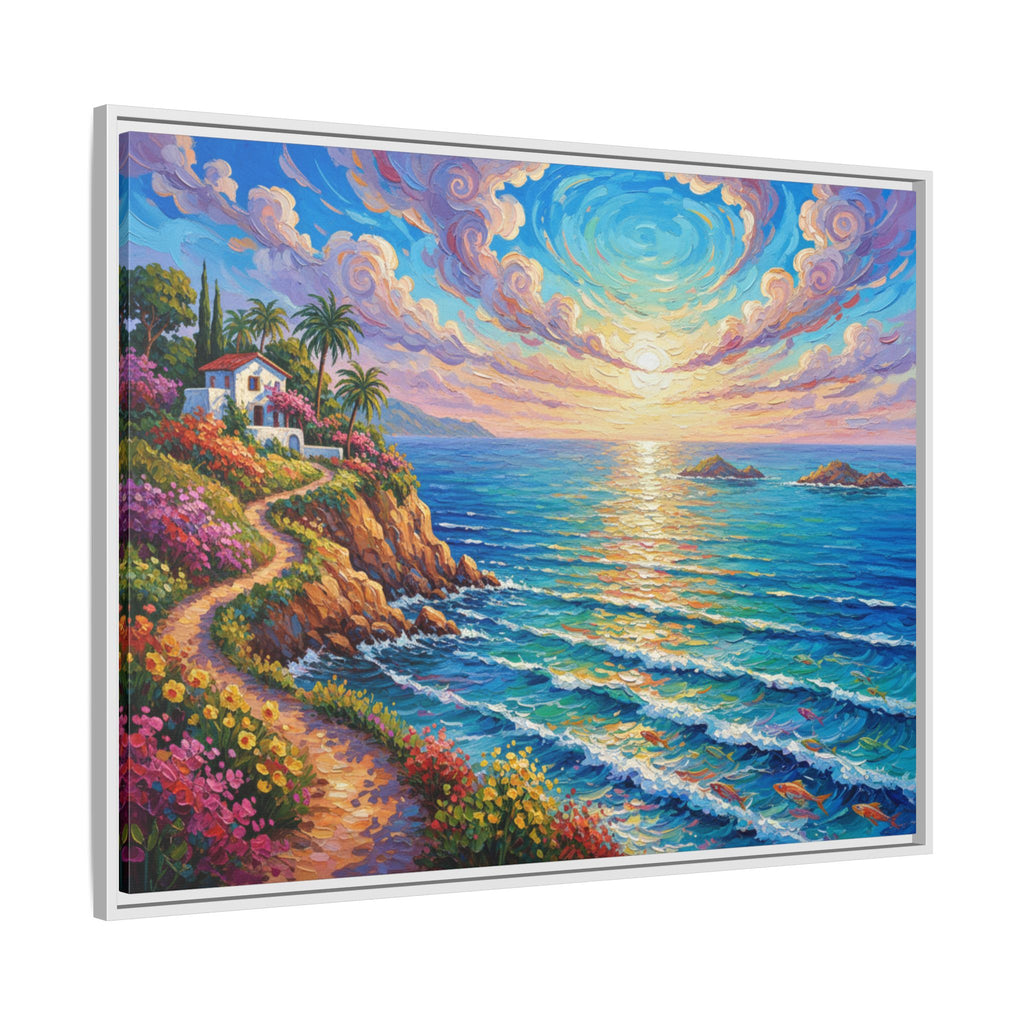 Toile imprimée florale océanique | Décoration murale colorée et lumineuse de paysage marin, œuvre d'art de bureau encadrée et mate
