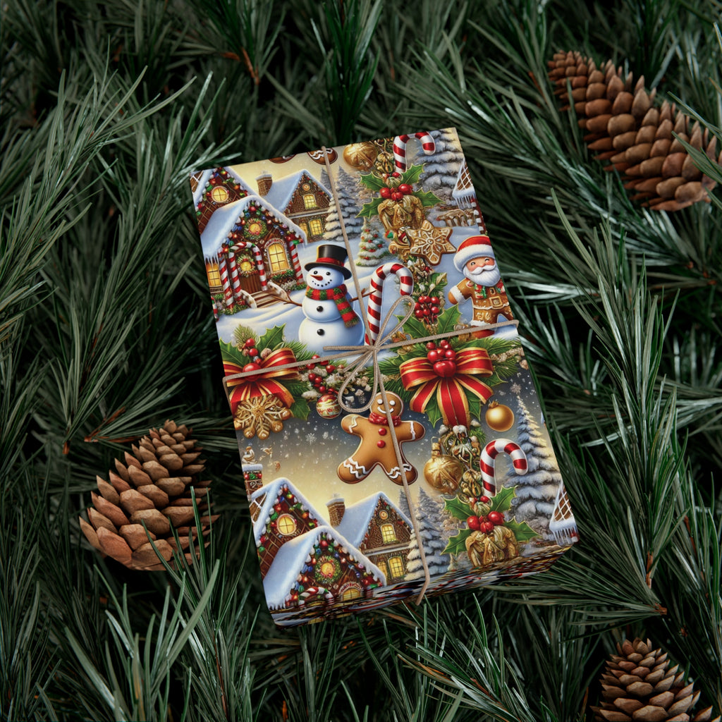Gingerbread House & Snowman Christmas Wrapping Paper Festive Holiday Gift Wrap with Vibrant Perfect for Christmas Presents and Seasonal Decor - MRSBYVALLE