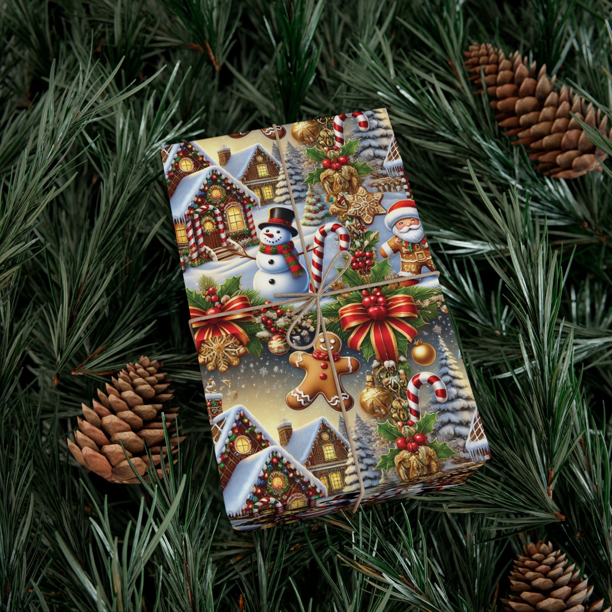 Gingerbread House & Snowman Christmas Wrapping Paper Festive Holiday Gift Wrap with Vibrant Perfect for Christmas Presents and Seasonal Decor - MRSBYVALLE