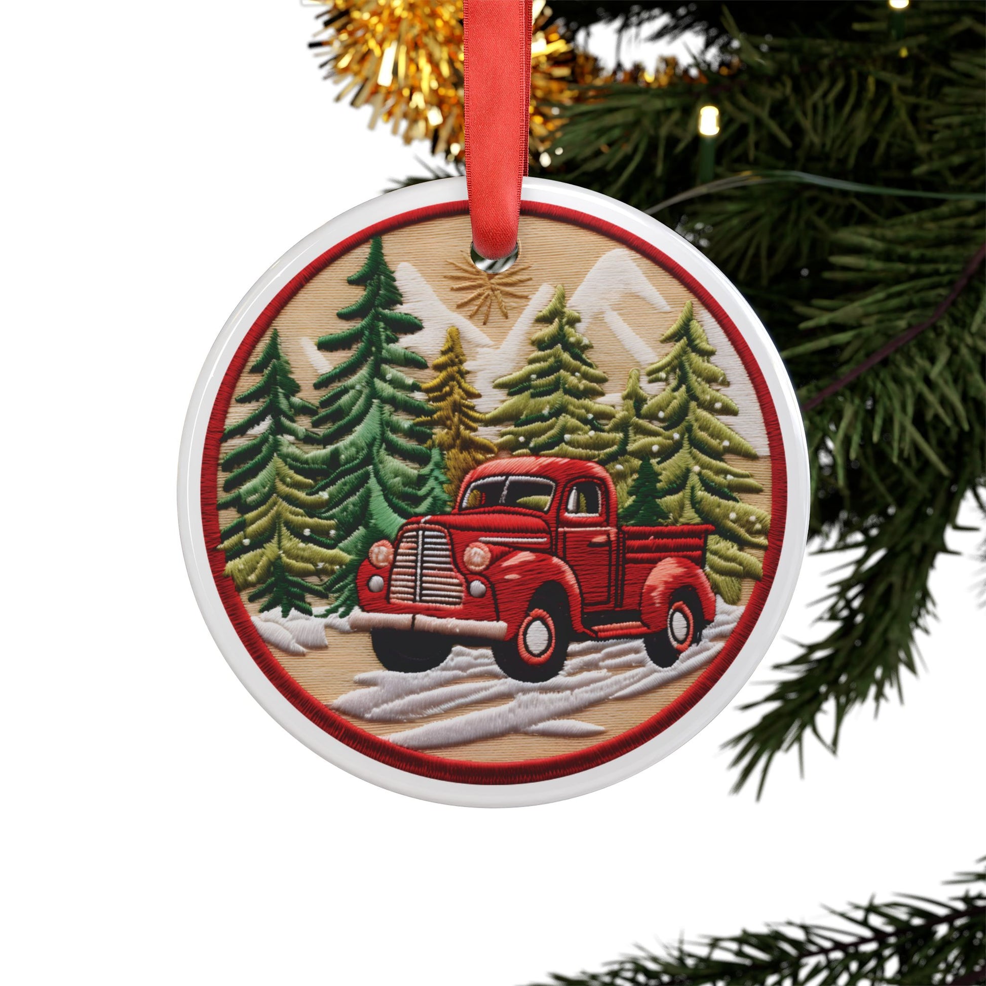Christmas RED Pickup Ornament 3D Illusion Acrylic with Ribbon Festive Holiday Décor, Perfect Gift for Tree, Home, Office | Unique Christmas Decoration Holiday Keepsake Ideal for Tree Trimming and Gift Giving - MRSBYVALLE