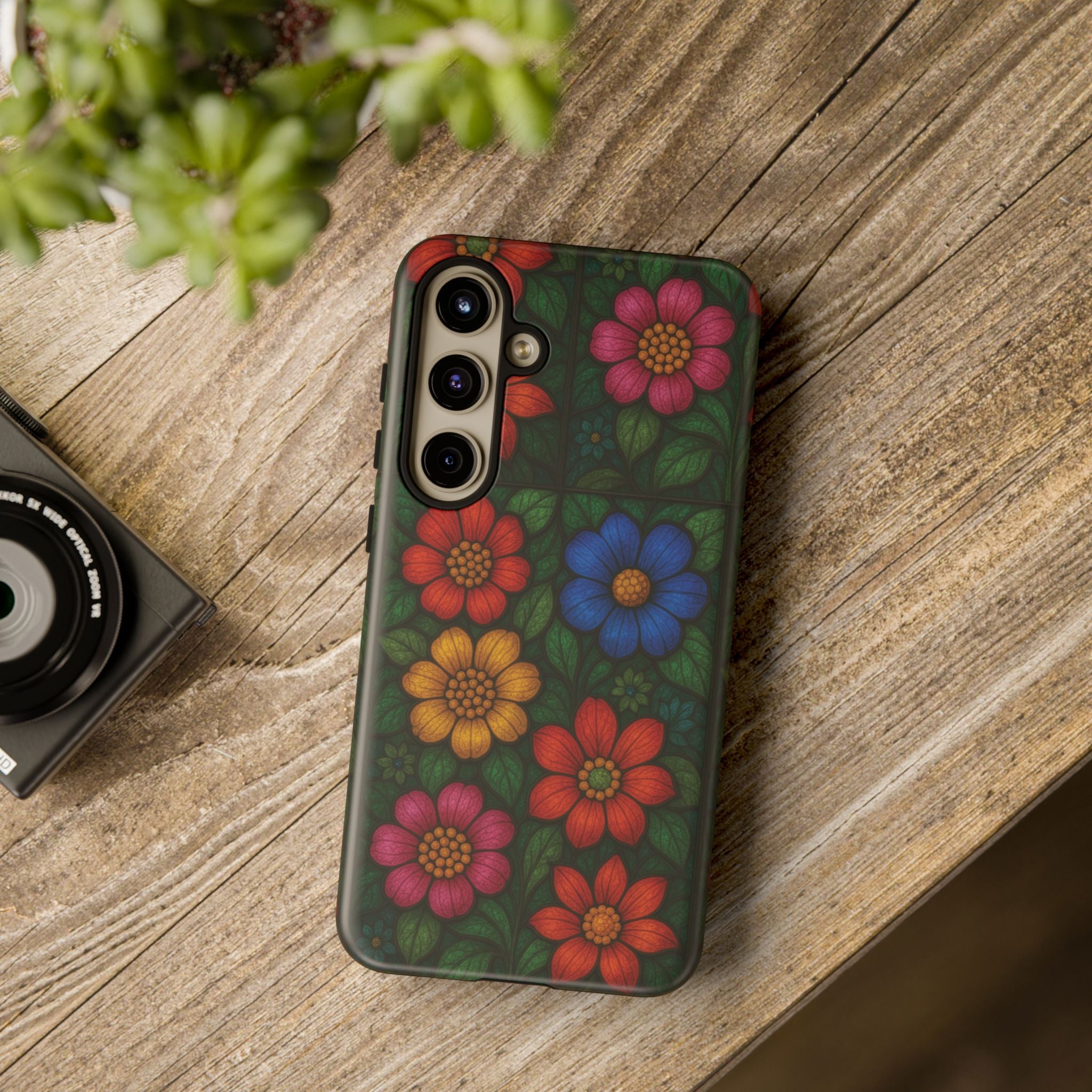 Coque de téléphone effet vitrail floral lumineux Art abstrait coloré, Étui de protection esthétique pour iPhone, Samsung et Google, Idée cadeau unique pour maman