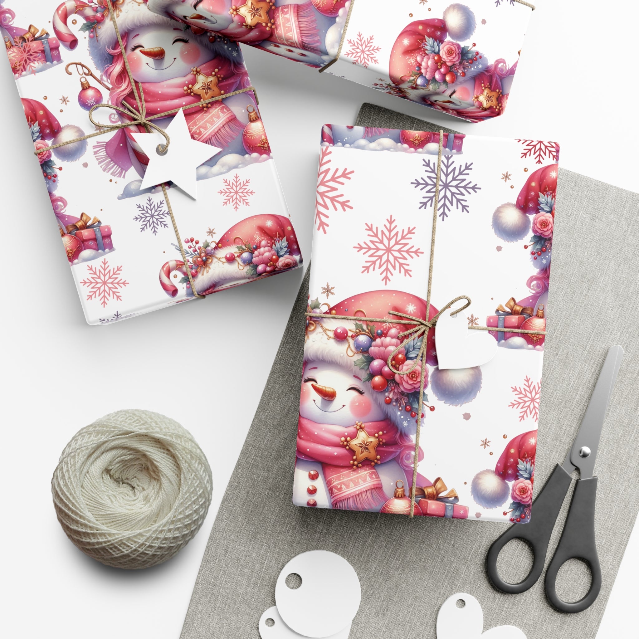Pink Christmas Snow People Theme Wrapping Paper Vintage-Inspired Gift Wrap Perfect for Christmas Gifts and Special Occasions, Moms Gift - MRSBYVALLE