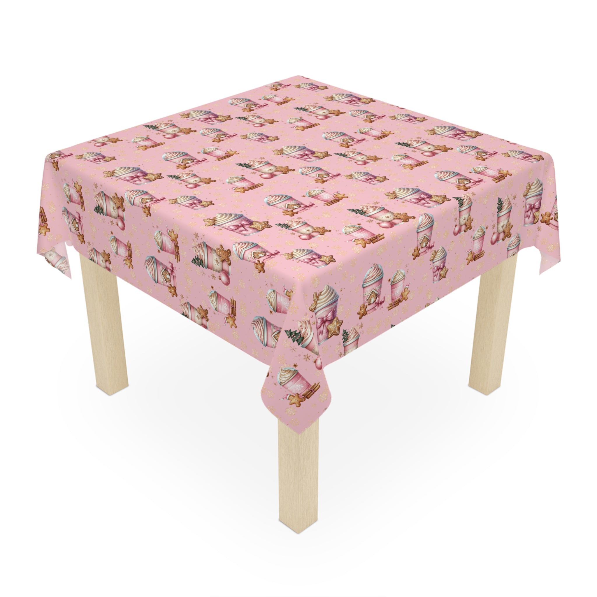 Christmas Pink Gingerbread People with Coffee Tablecloth Festive Holiday Dining Decor, Vibrant Colors, Perfect for Adding Whimsy to Your Table Setting (55.1"x55.1") | Soft & Lightweight Unique Holiday Gift for Housewarming, Parties - MRSBYVALLE