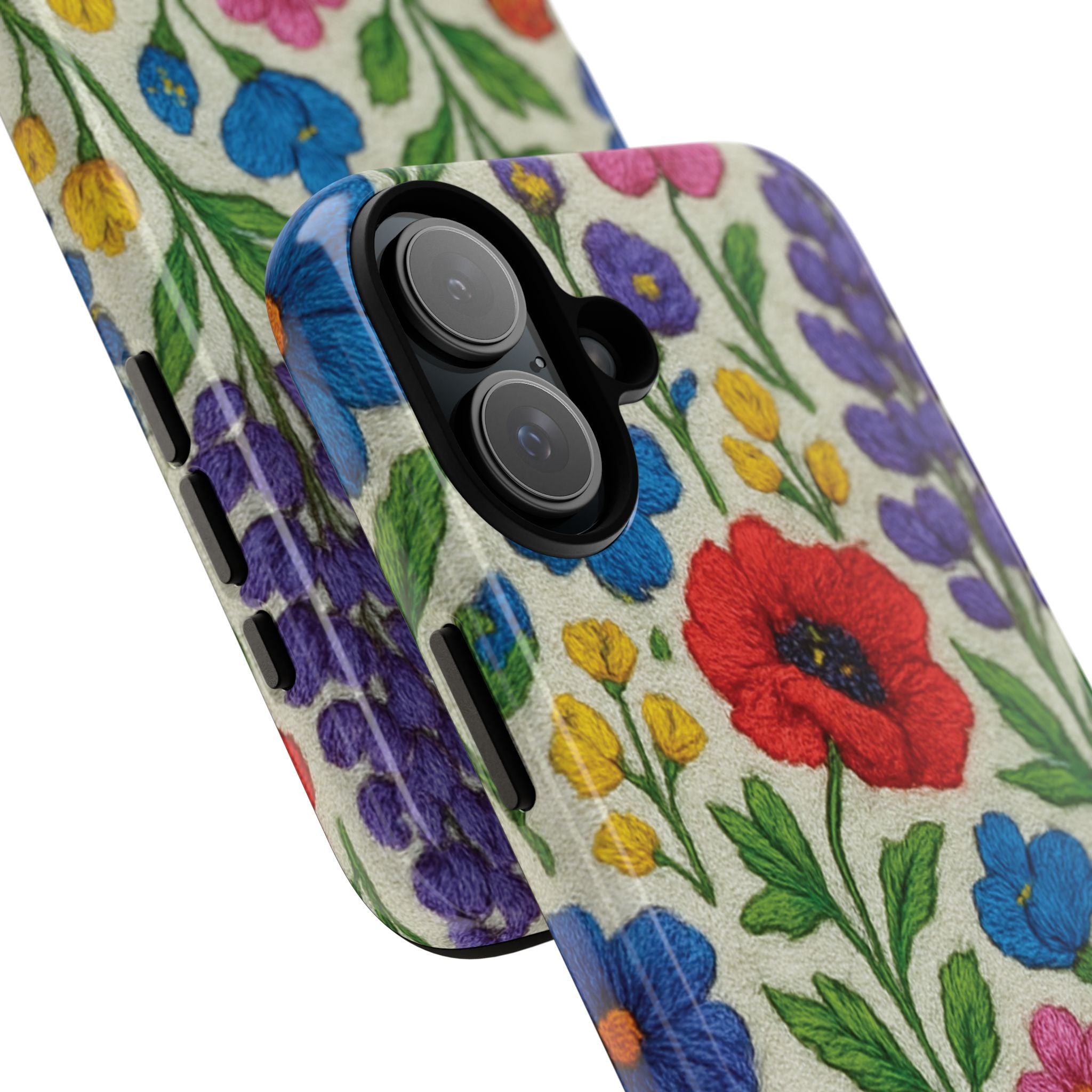 Bright 3D Illusion Wildflower Phone Case Cute Floral Design in Red, Pink, Blue – Aesthetic Protective Case for iPhone and  Android