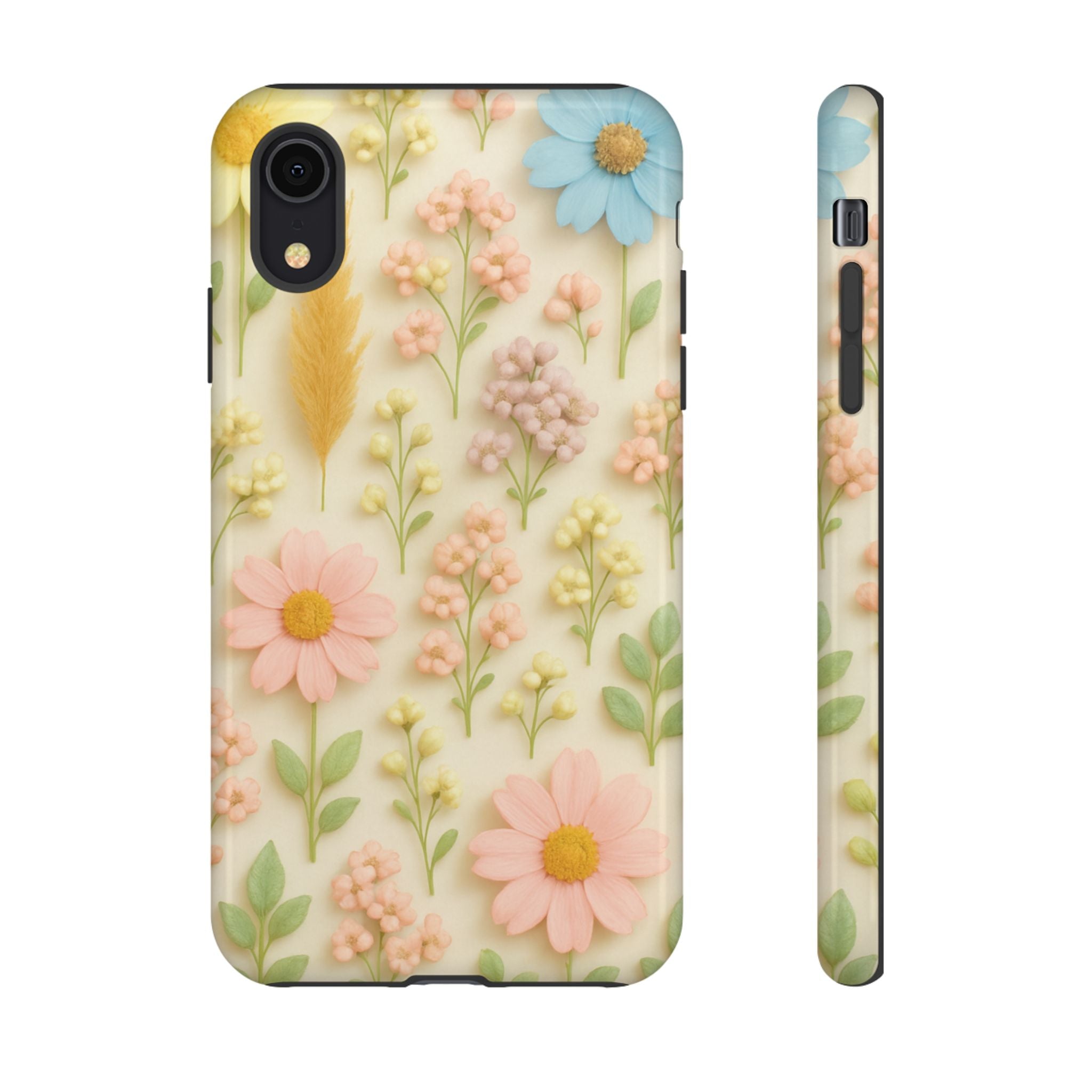 Pastel Dried Flowers Illusion Phone Case 3D Realistic Pressed Floral Design, Bright Botanical Aesthetic, Soft Nature-Inspired CoveriPhone & Galaxy