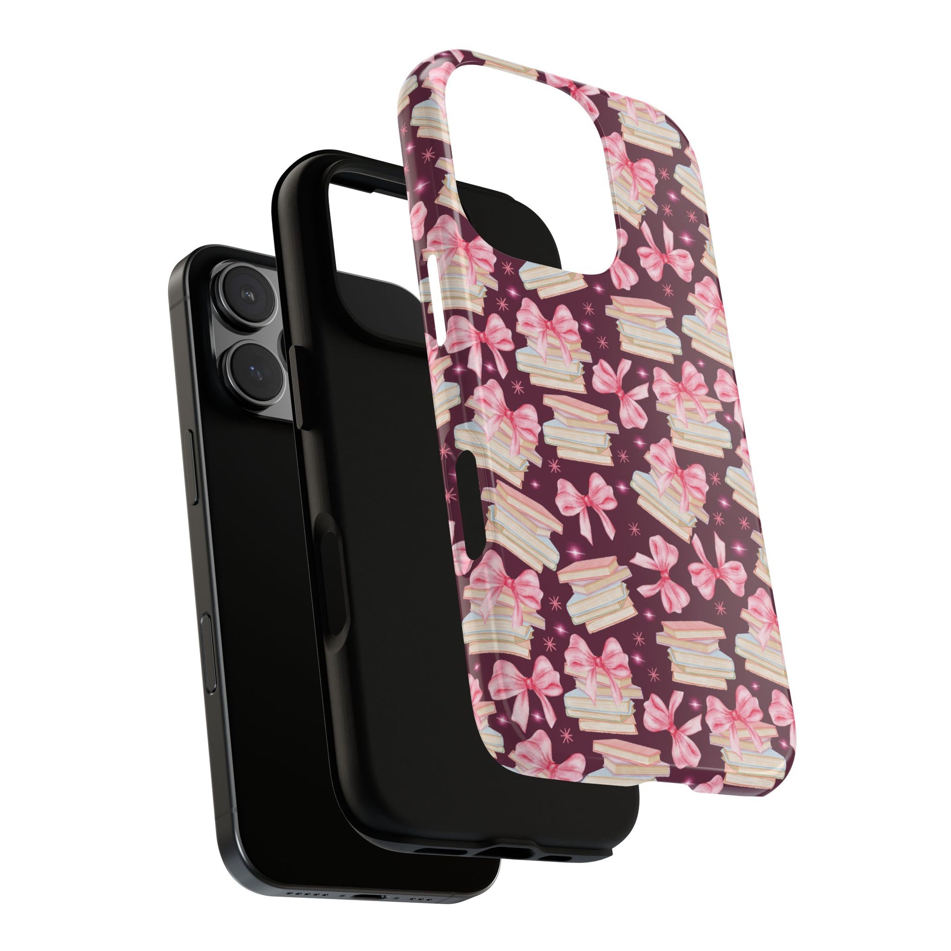 Coquette Pink Bows & Books Phone Case for iPhone 16 15 14 13 12  21 23 Samsung, and Pixel | Stylish Protective Cover Gift for Her Perfect for Floral Lover