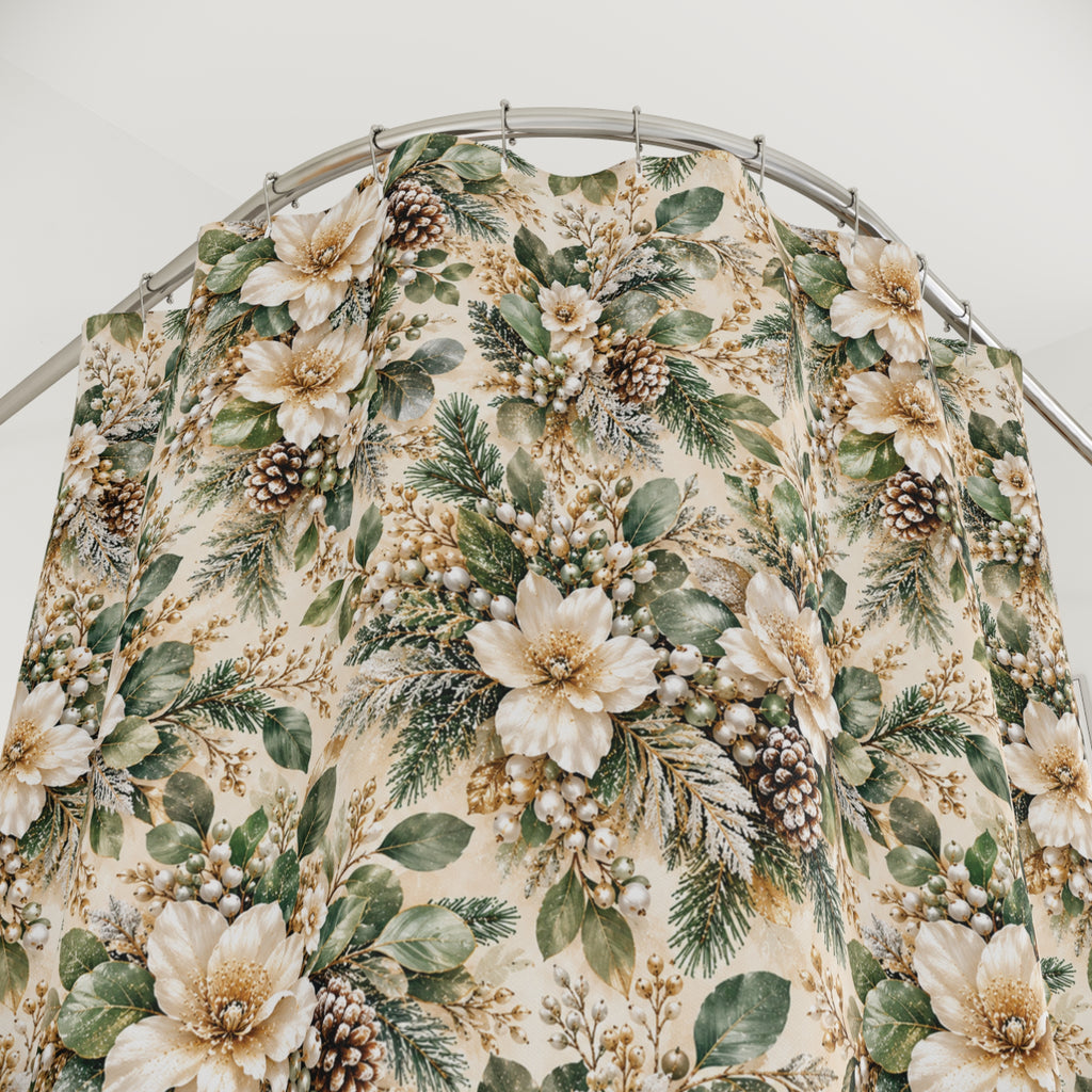 Sage Green & Champagne Floral Shower Curtain
