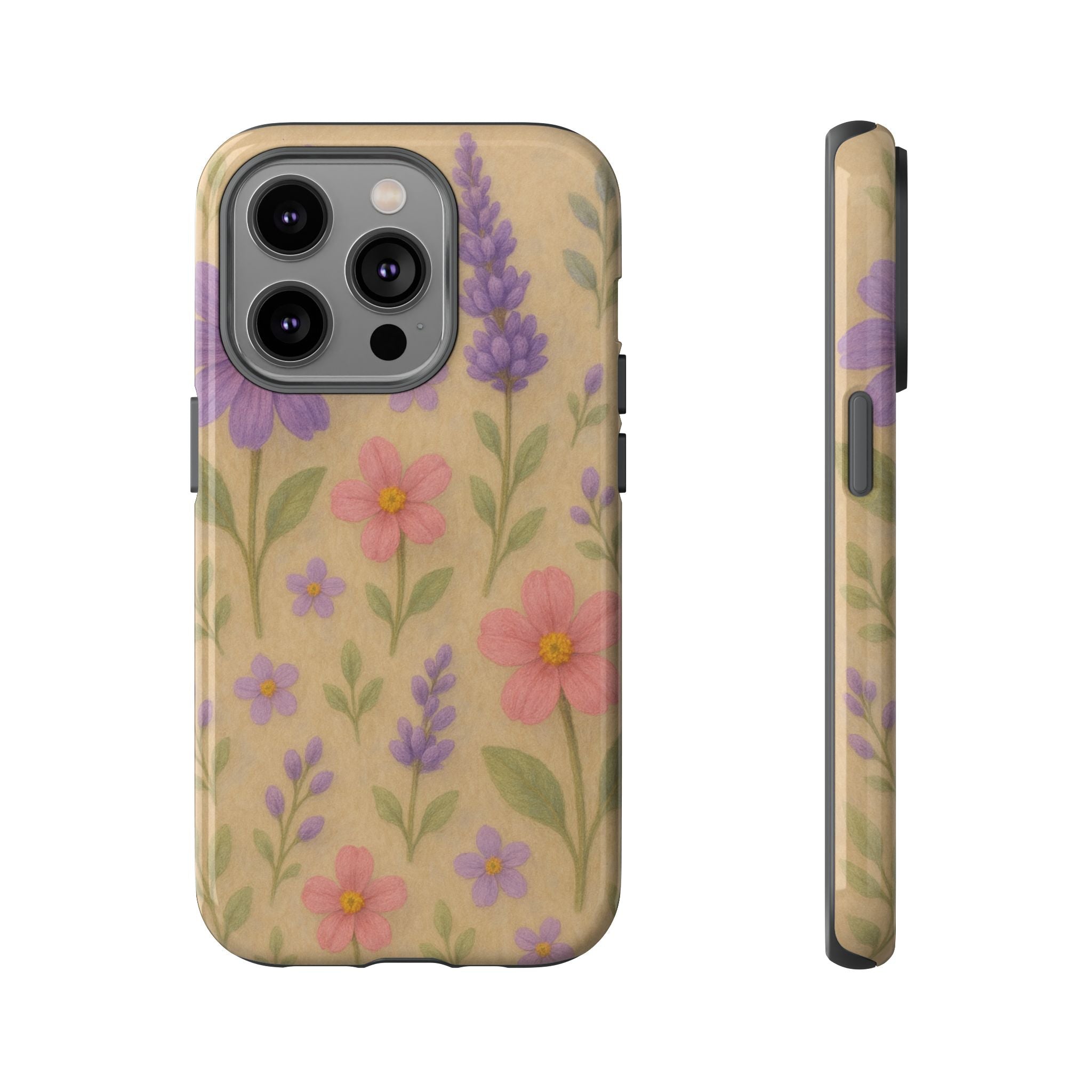 3D Illusion Wildflower Phone Case Cute Pastel Floral Design in Lavender, Pink, Mint Green – Aesthetic Protective Case for iPhone and  Android