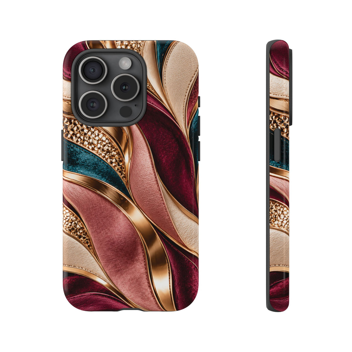 Lux Marble Waves Phone Case Metallic Burgundy, Teal Gold Protective Cover iPhone 18