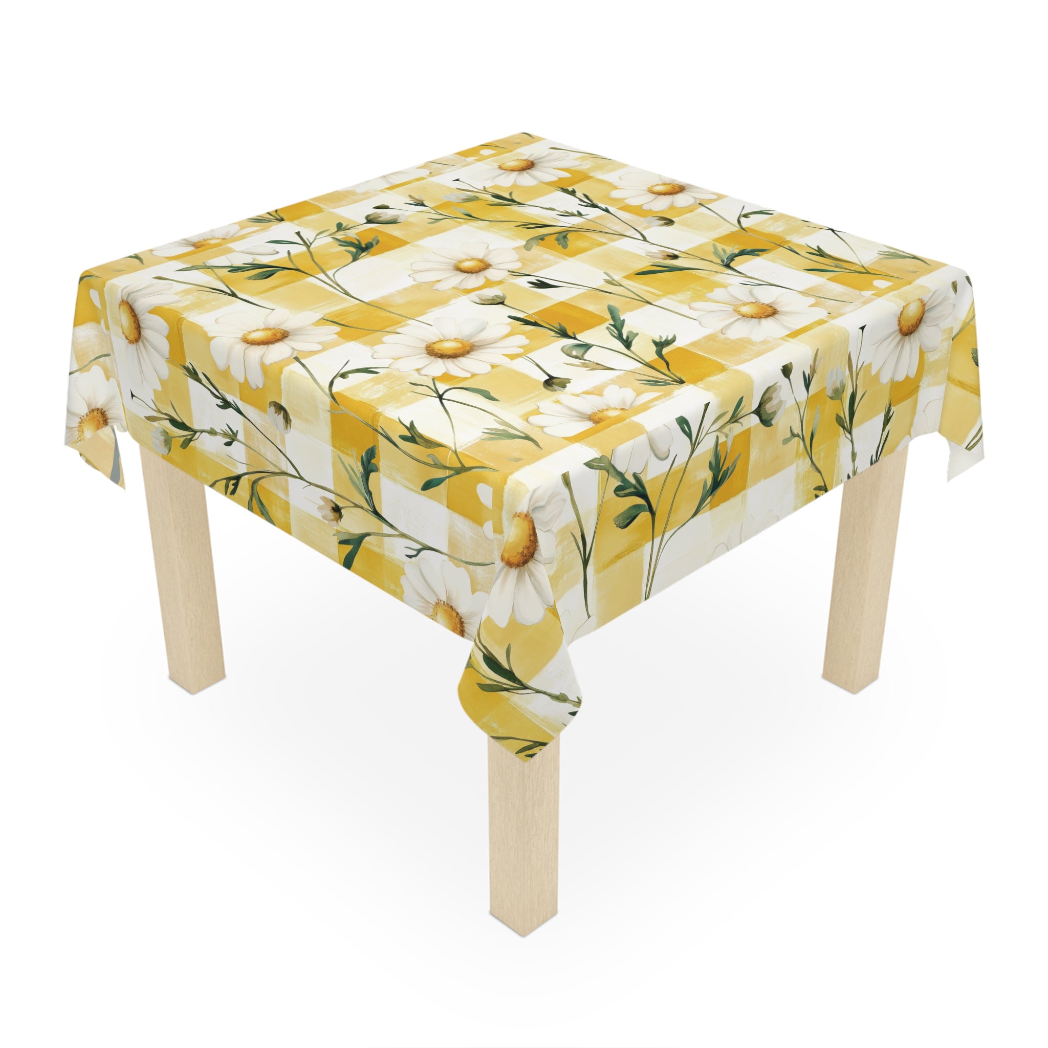 Pastel Yellow Daisy Checker Tablecloth — Spring Party Decor