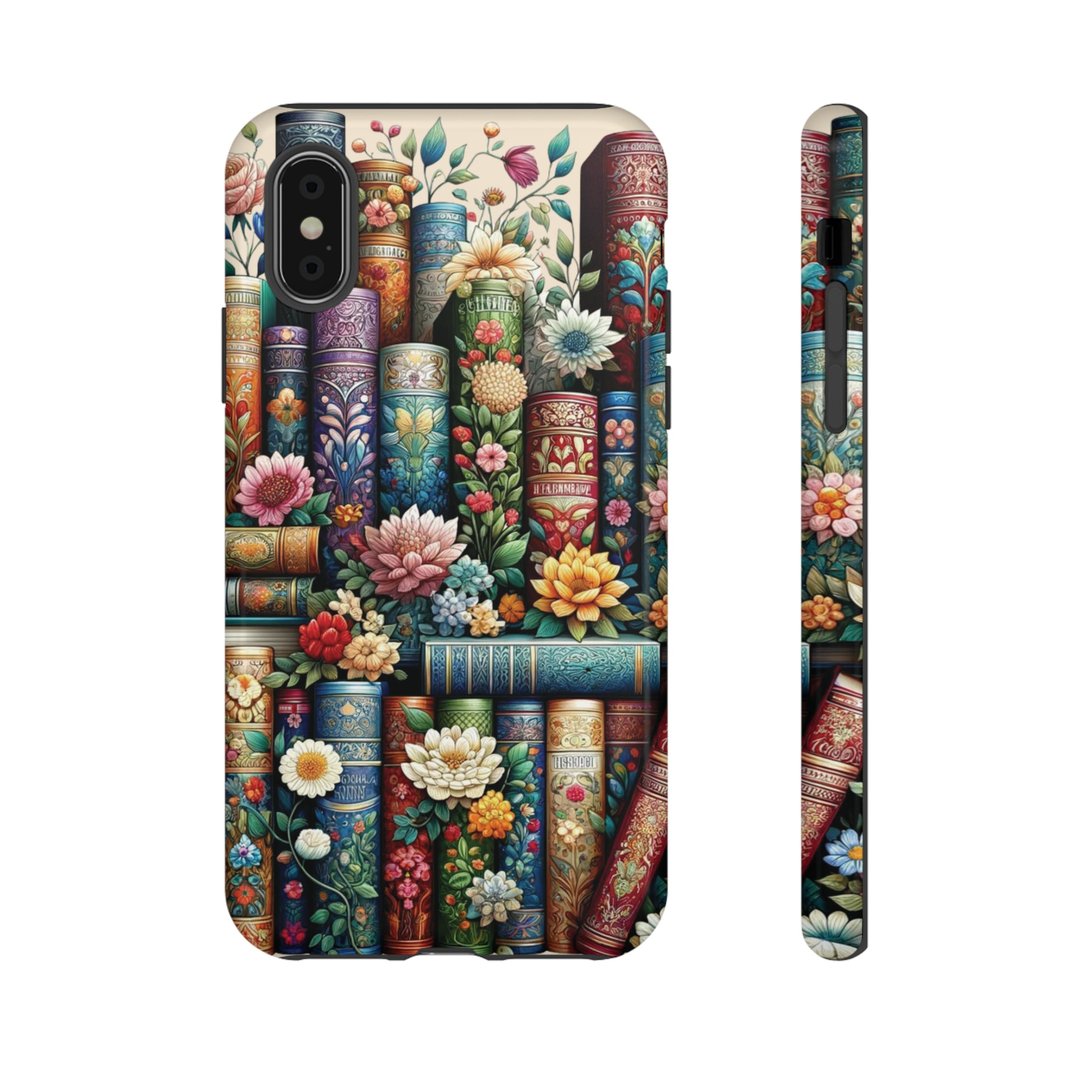 Books and Floral Boho Luxury Phone Tough Case Floral Elegant Durable Stylish for Modern Devices iPhone 15, Samsung iPhone Samsung Accessory Gift for Her.