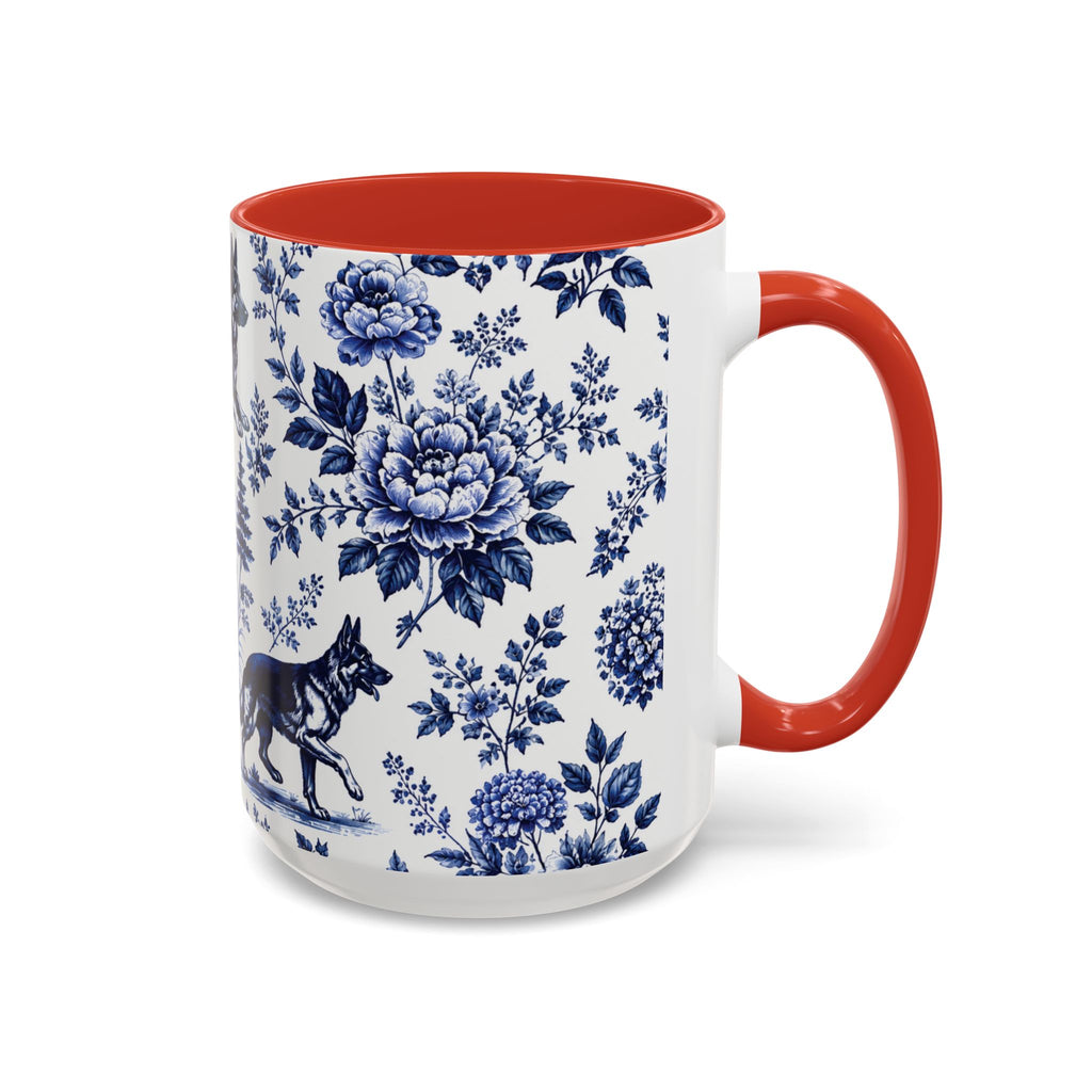 Elegant German Shepherd Floral Mug | Luxury Blue Toile Coffee Mug 11/15oz Accent Ceramic