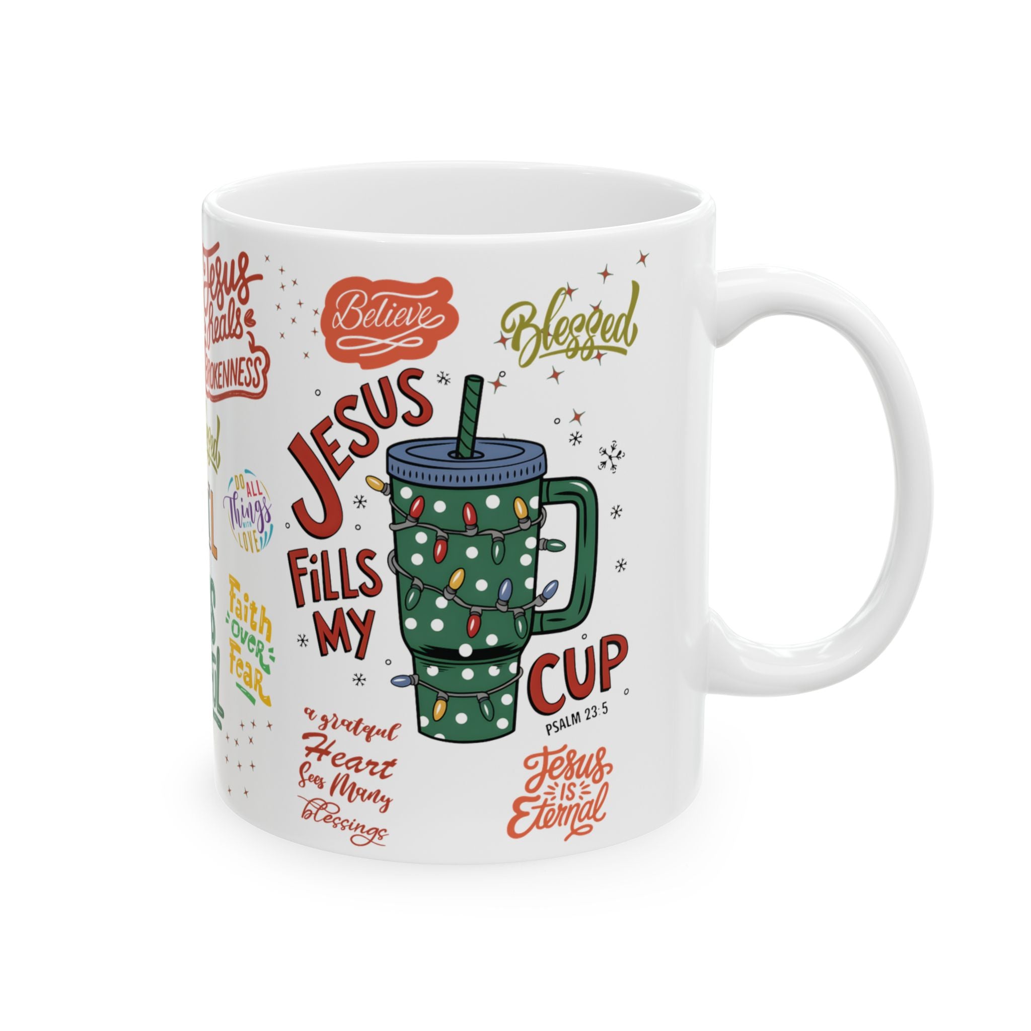 Jesus Fills My Cup Mug – 11oz & 15oz Bible Verse & Christian Affirmation Coffee Cup, Perfect Faith Gift for Home or Office Gift for Mom