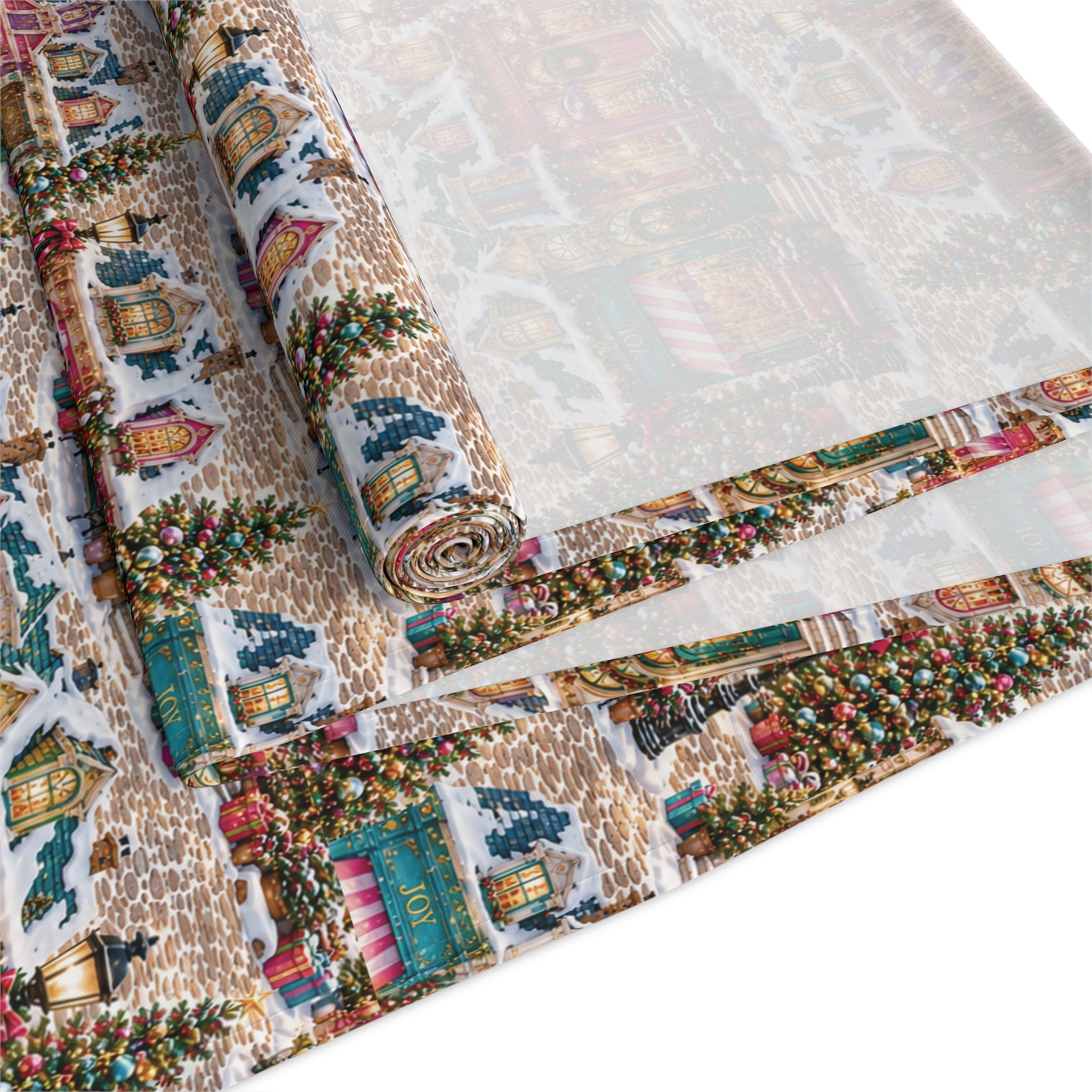 Vintage Christmas Village Table Runner Holiday Perfect Runner Village Scene Cottage