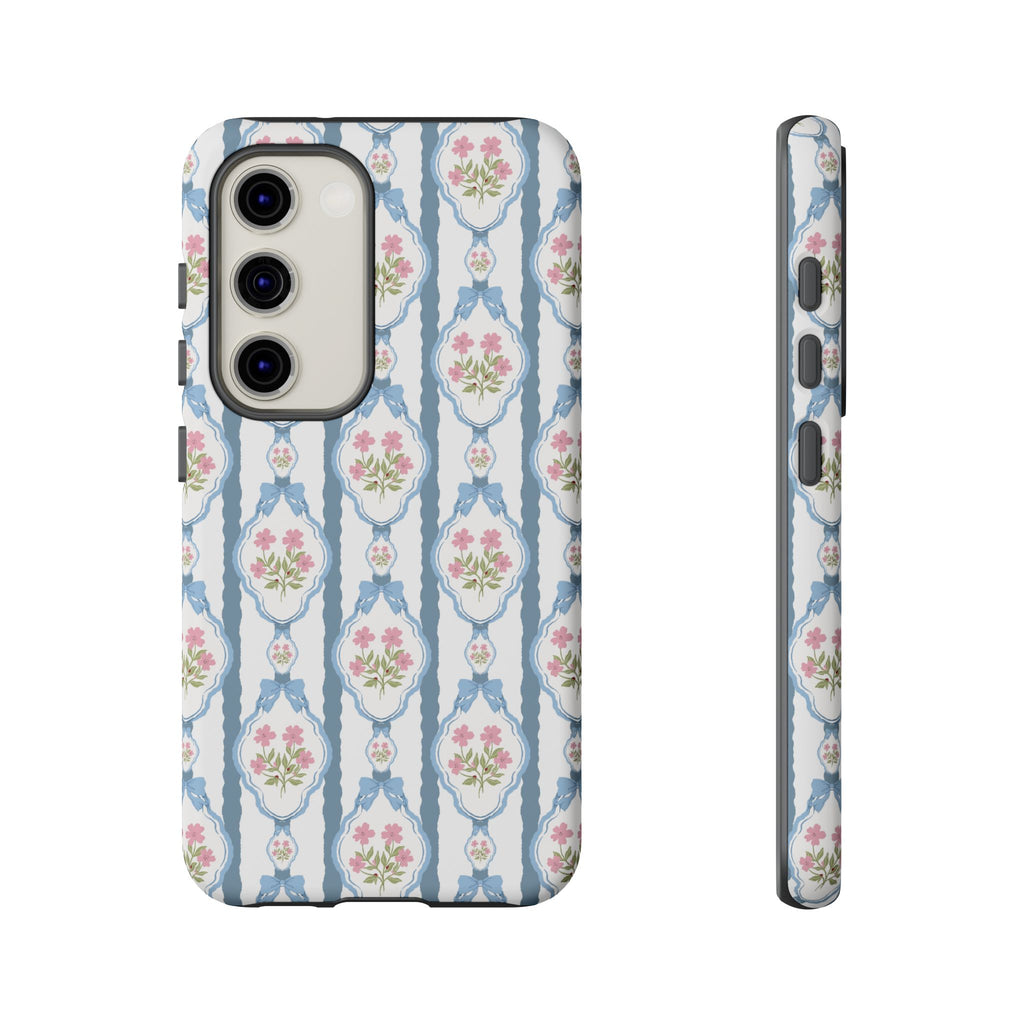 Coque de téléphone Vintage Nœud Bleu et Rose — Motif floral romantique « Tough Cases »