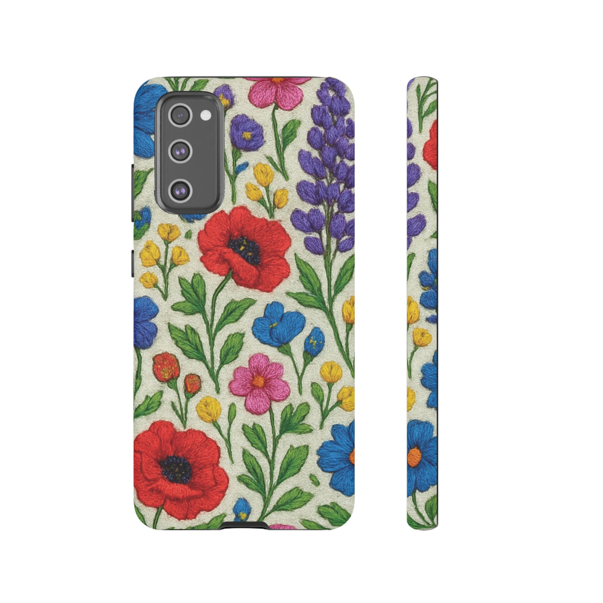 Bright 3D Illusion Wildflower Phone Case Cute Floral Design in Red, Pink, Blue – Aesthetic Protective Case for iPhone and  Android