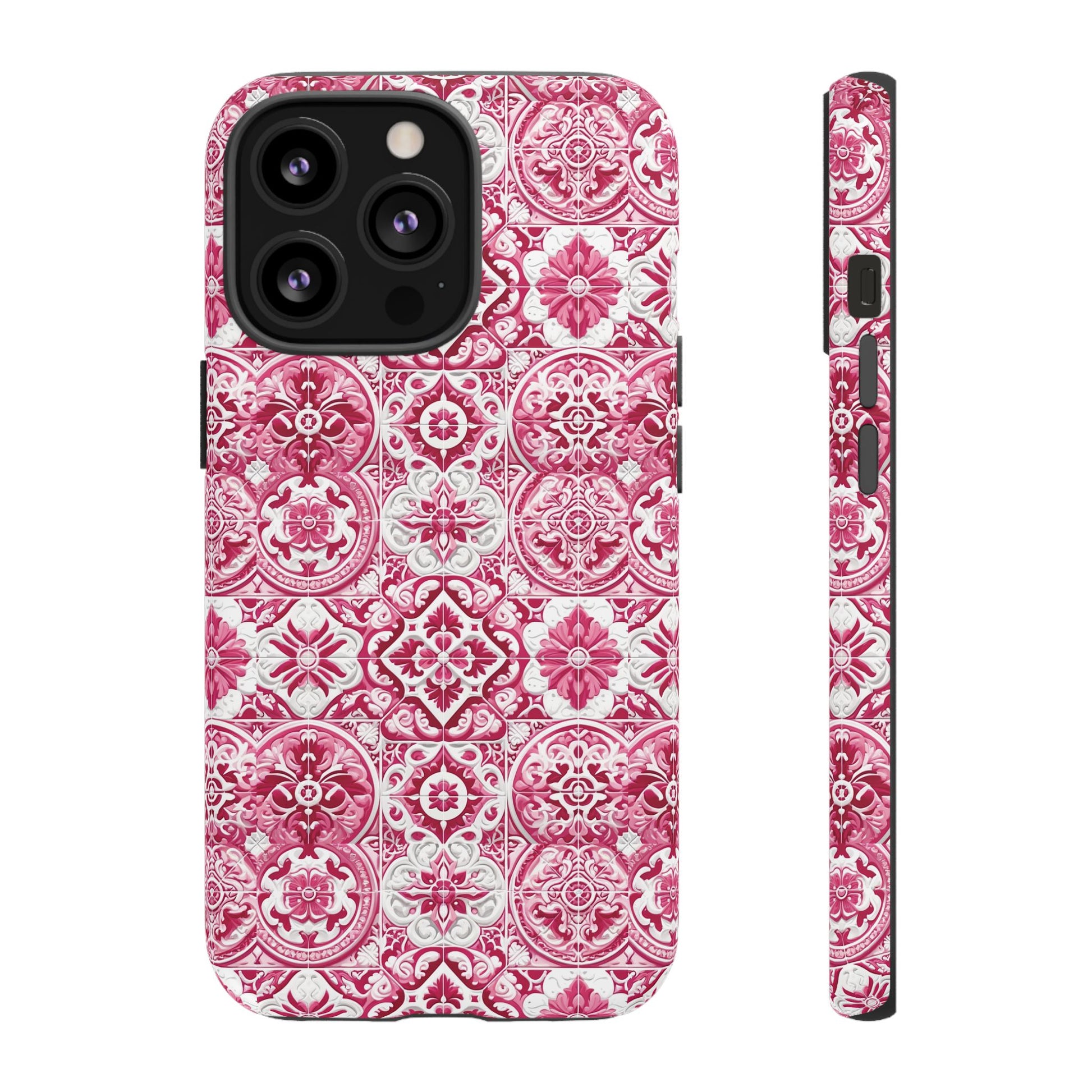 Pink and White Mediterranean Tile Design Phone Case - Stylish, Protective Cover for All Models Gift for Mom Accessory Gift for Her