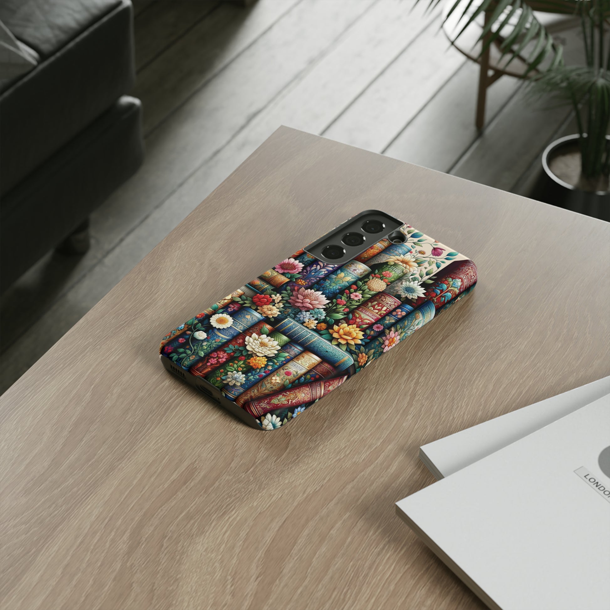 Books and Floral Boho Luxury Phone Tough Case Floral Elegant Durable Stylish for Modern Devices iPhone 15, Samsung iPhone Samsung Accessory Gift for Her.