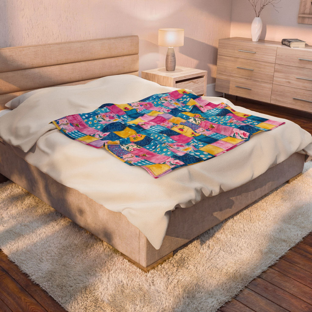 Pastel Patchwork Illusion Velveteen Plush Blanket Gift
