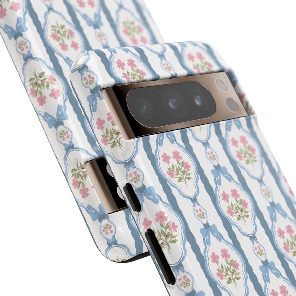 Coque de téléphone Vintage Nœud Bleu et Rose — Motif floral romantique « Tough Cases »