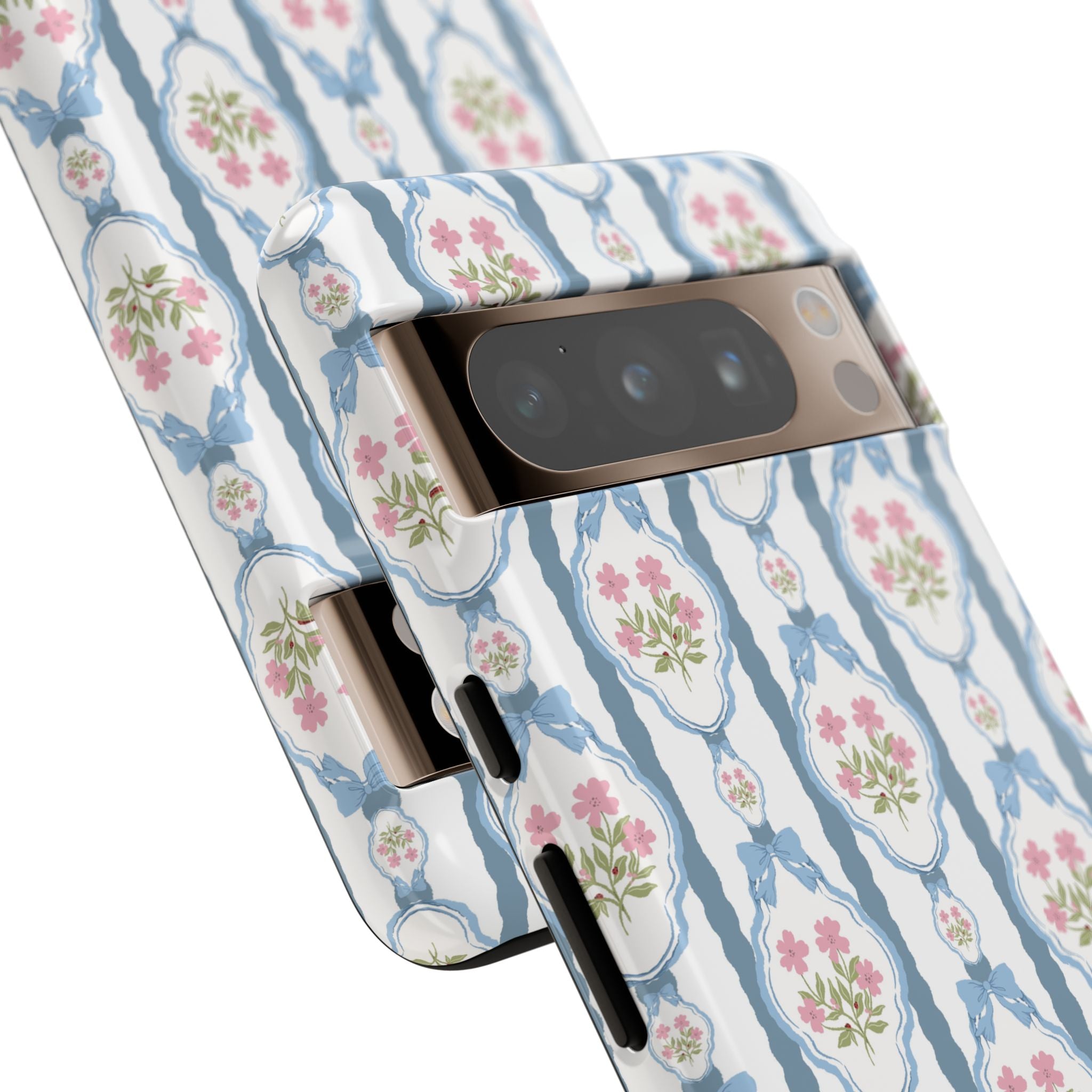 Coque de téléphone Vintage Nœud Bleu et Rose — Motif floral romantique « Tough Cases »