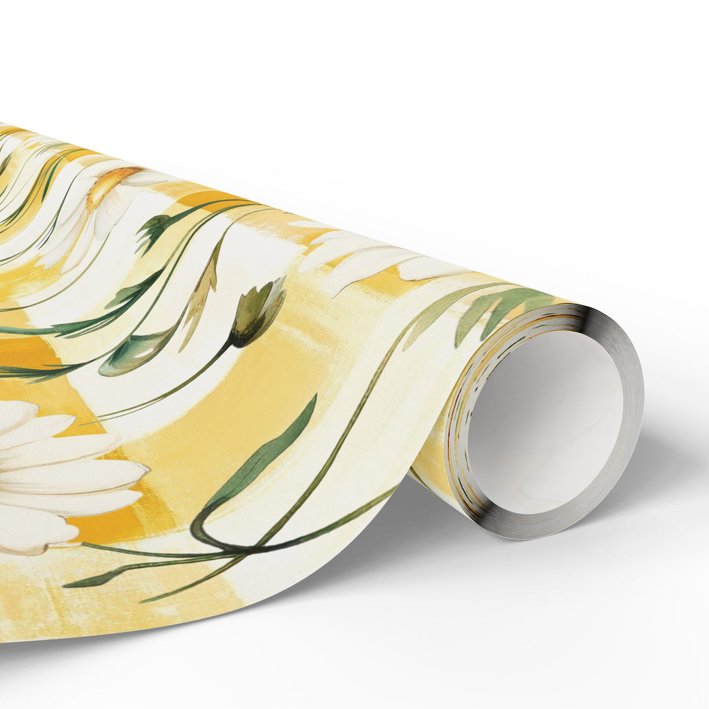 Papier Cadeau Jaune Pastel à Carreaux Marguerite — Papier Cadeau Floral Printanier